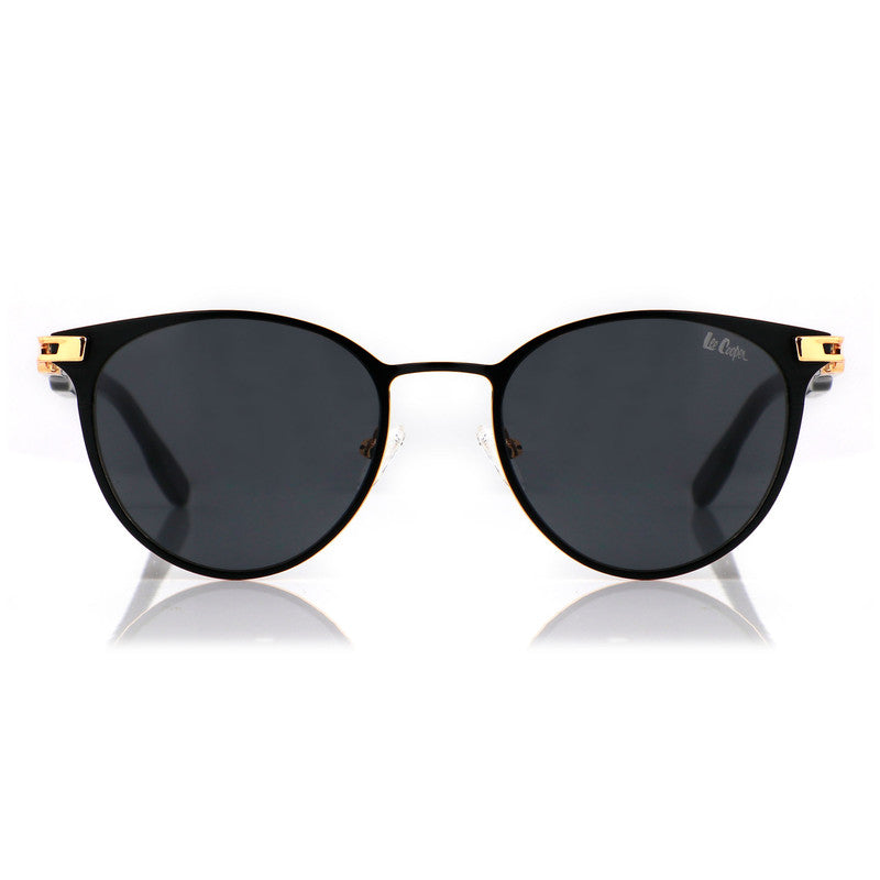 Lee Cooper Non-Polarized Round Sunglasses for Women with Grey Nylon Lenses, Black & Gold-Tone Full-Rim Metal Frame | LCW10241C1