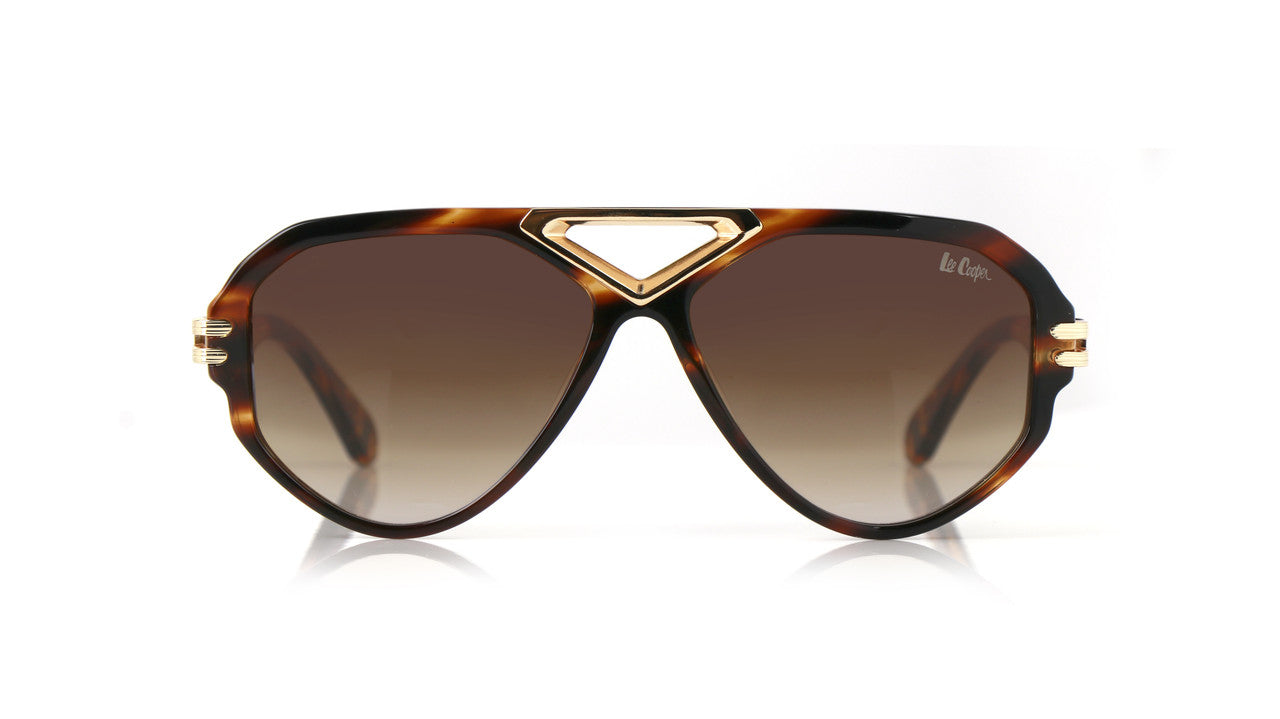 Lee Cooper Non-Polarized Aviator Sunglasses for Men & Women with Gradient Brown Nylon Lenses, Brown Striped Full-Rim Acetate Frame and Gold-Tone Decorative Double-Bridge Design | LCU10242C4