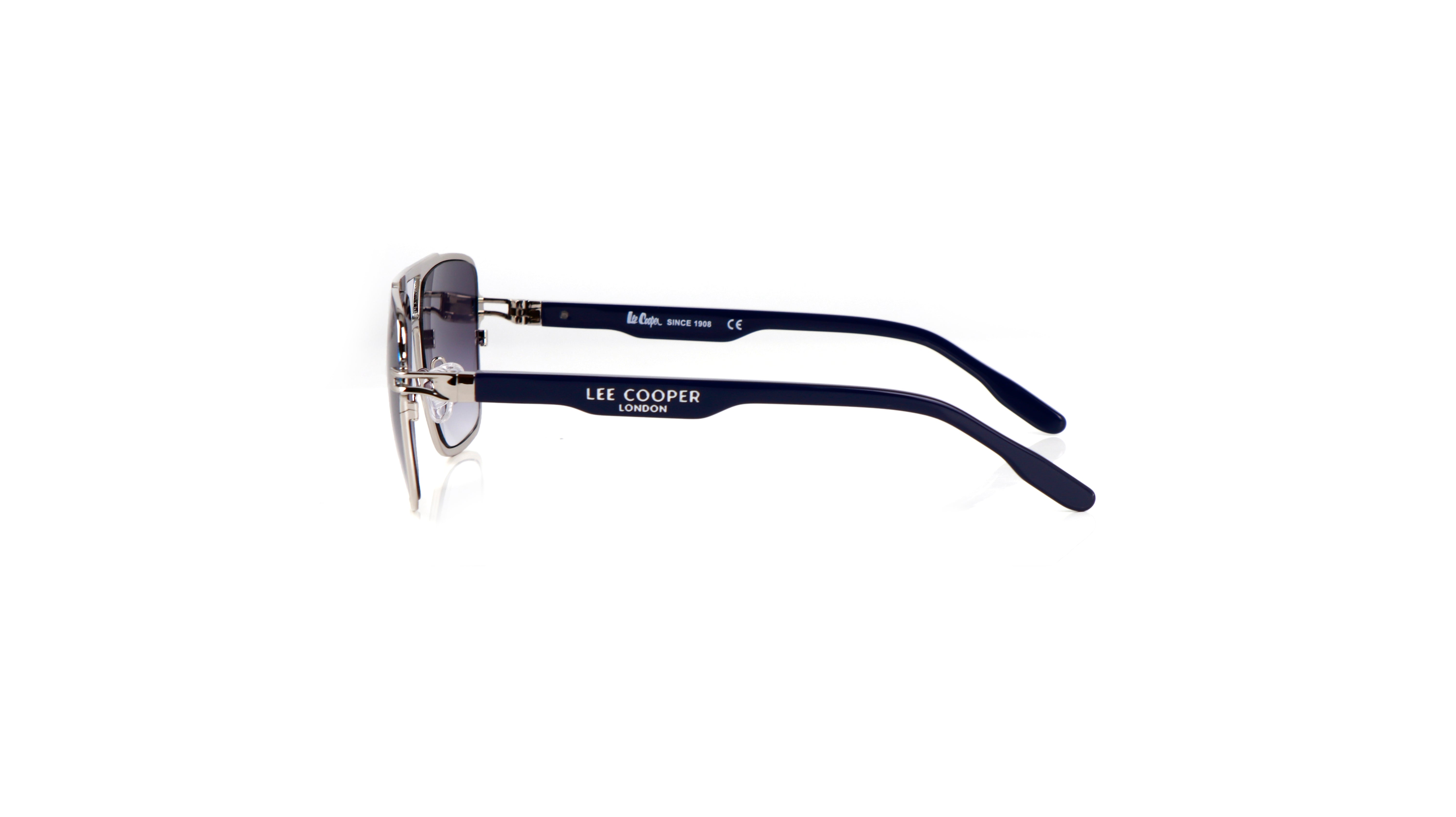 Lee Cooper Non-Polarized Square Aviator Sunglasses for Men with Gradient Grey Nylon Lenses, Blue & Silver-Tone Full-Rim Metal Frame and Double-Bridge Design | LCM10246C5