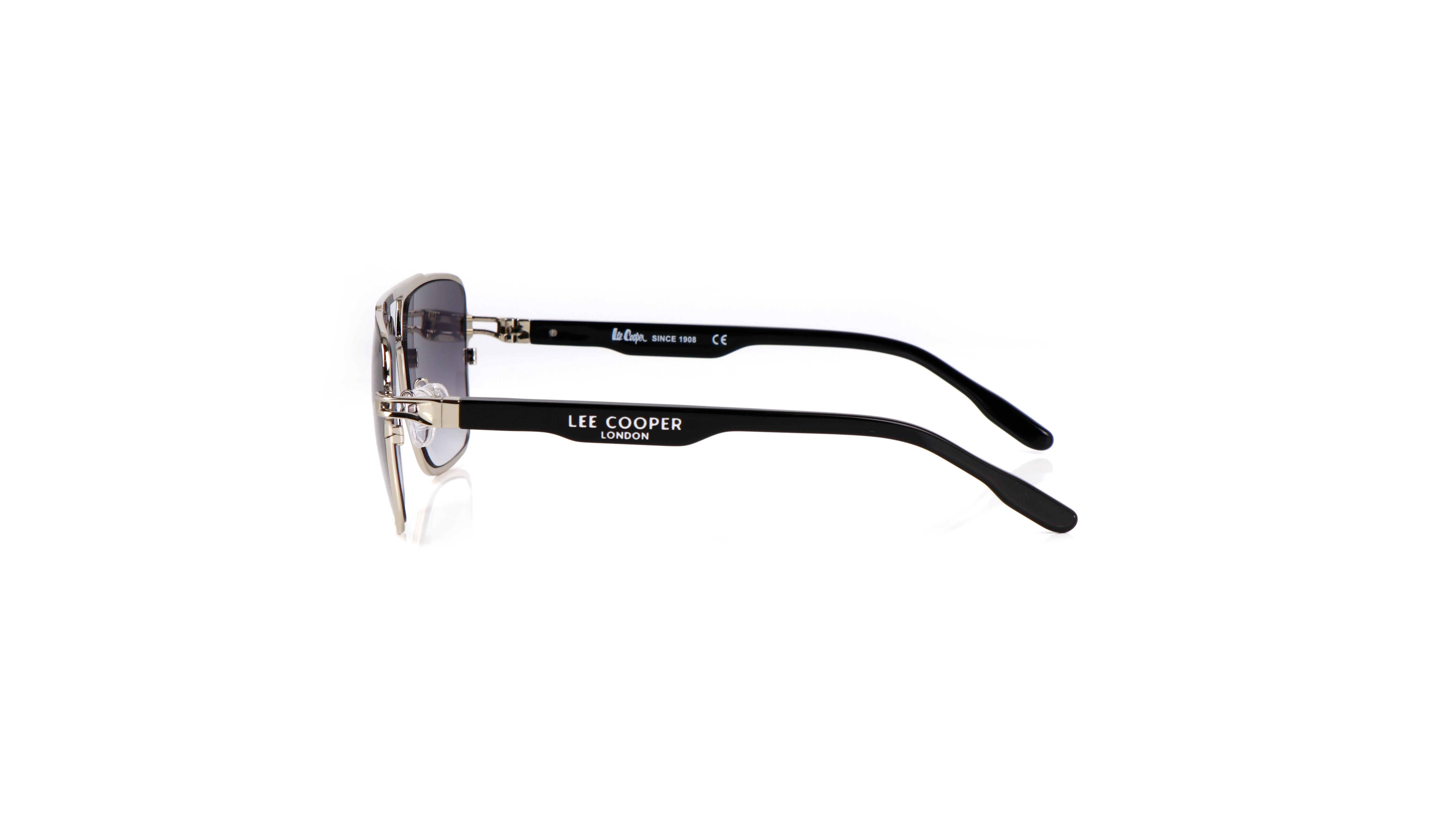 Lee Cooper Non-Polarized Square Aviator Sunglasses for Men with Gradient Grey Nylon Lenses, Black & Silver-Tone Full-Rim Metal Frame and Double-Bridge Design | LCM10246C1