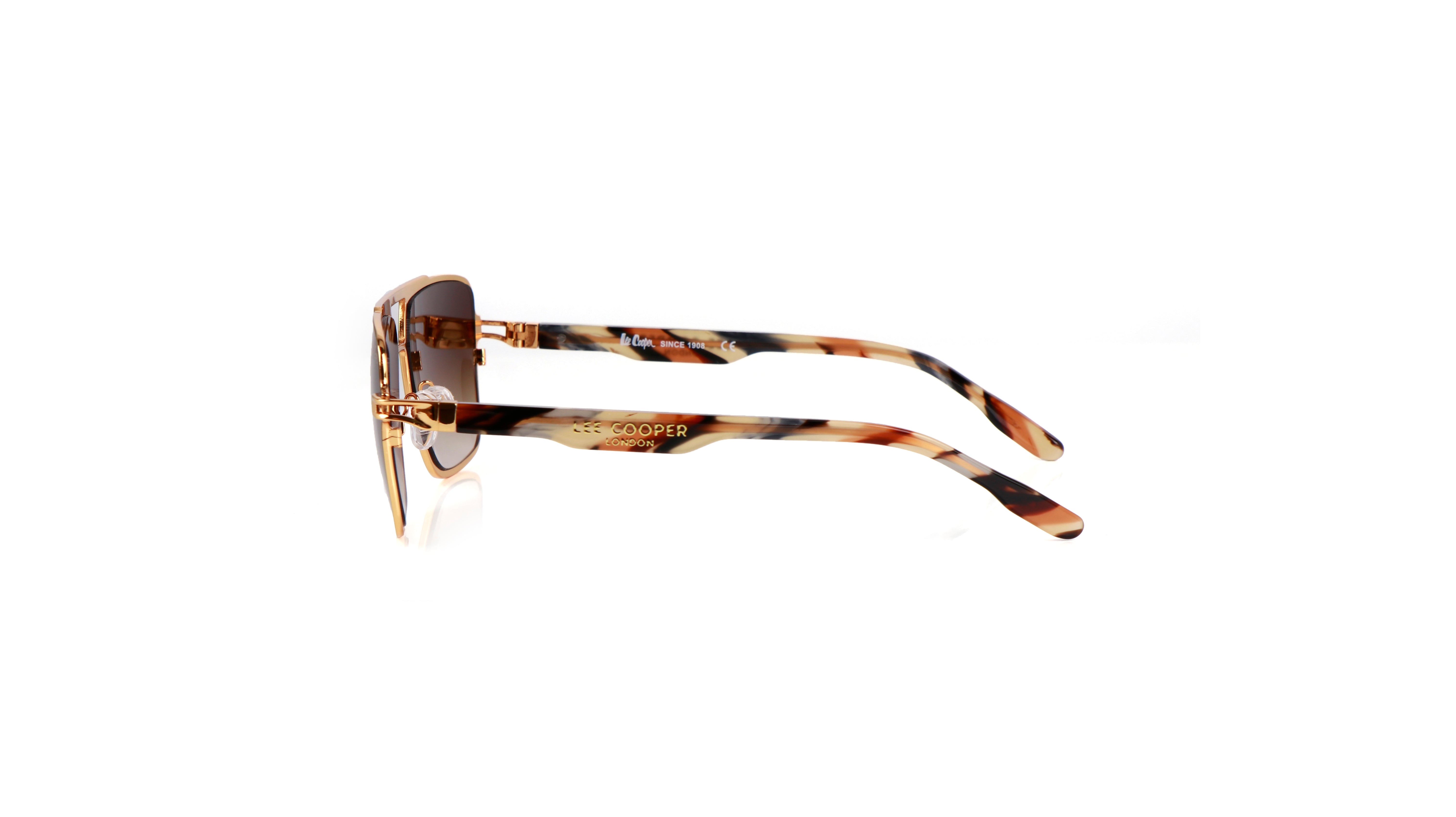 Lee Cooper Non-Polarized Square Aviator Sunglasses for Men with Gradient Brown Nylon Lenses, Brown & Gold-Tone Full-Rim Metal Frame and Double-Bridge Design | LCM10246C3