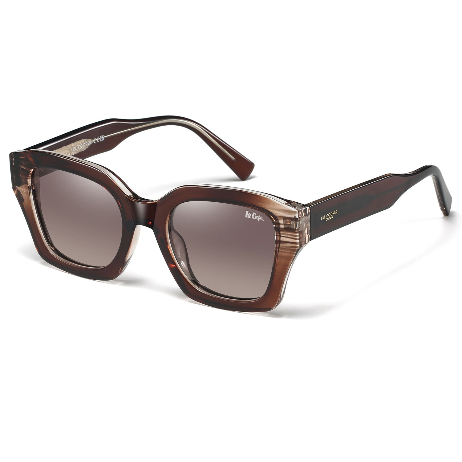 Lee Cooper Women's Polarized Vintage square Sunglasses - Transparent Burgundy Tortoise - LCW10023C2