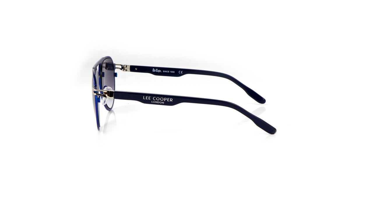 Lee Cooper Non-Polarized Aviator Sunglasses for Men & Women with Gradient Grey Nylon Lenses, Blue Full-Rim Metal Frame and Double-Bridge Design | LCU10247C4