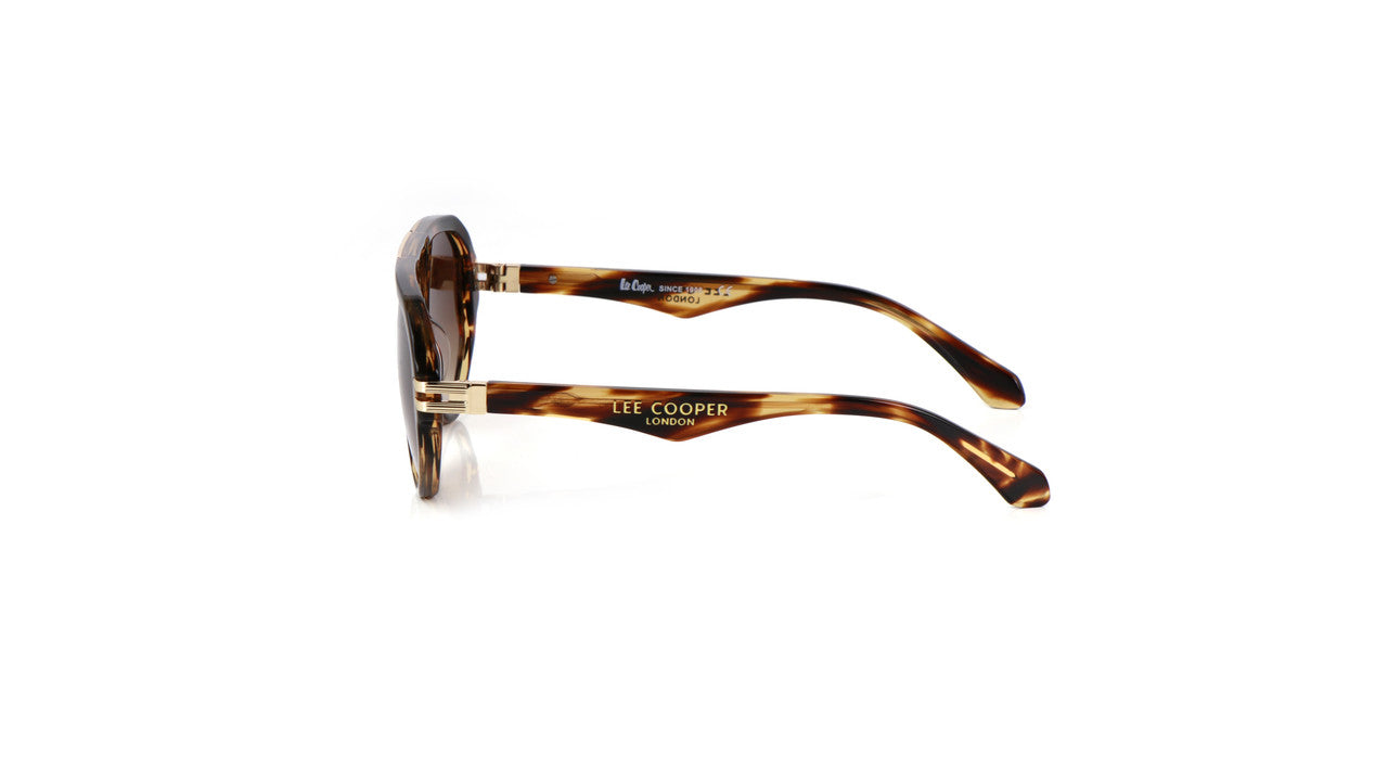 Lee Cooper Non-Polarized Aviator Sunglasses for Men & Women with Gradient Brown Nylon Lenses, Brown Striped Full-Rim Acetate Frame and Gold-Tone Decorative Double-Bridge Design | LCU10242C4