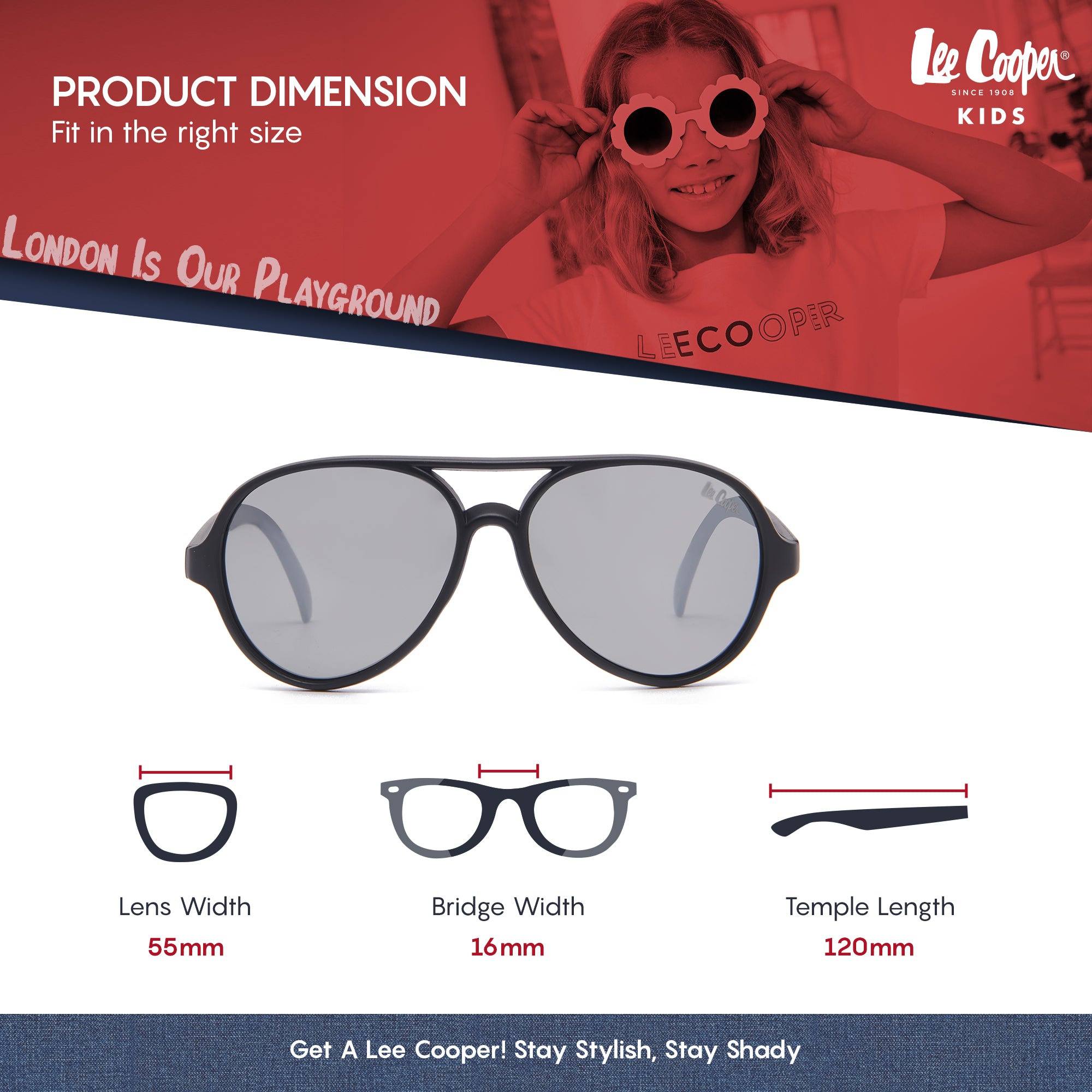 Lee Cooper Polarized Aviator Sunglasses for Boys & Girls with Silver Mirrored TAC Lenses, Black Full-Rim Polycarbonate Frame and Double-Bridge Design | LCK103C03