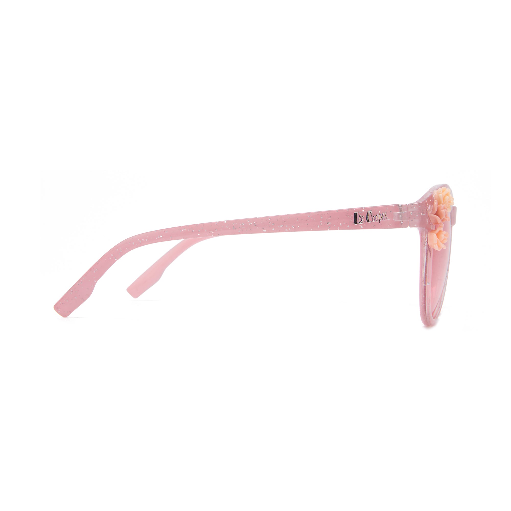 Lee Cooper Polarized Sunglasses for Boys & Girls with Pink Round TAC Lenses, Glittered Full-Rim Polycarbonate Frame and Floral Embellishments | LCK107C01