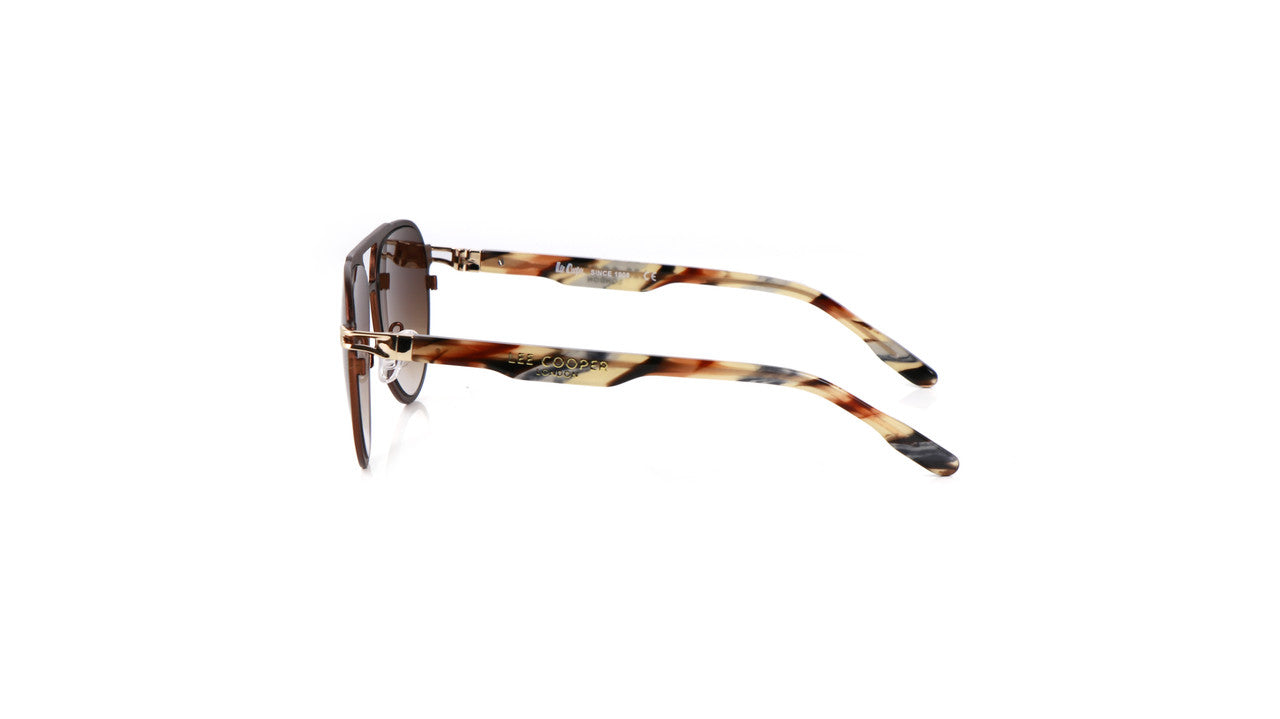 Lee Cooper Non-Polarized Aviator Sunglasses for Men & Women with Gradient Brown Nylon Lenses, Brown Full-Rim Metal Frame and Tortoiseshell-Pattern Temple Arms | LCU10247C5