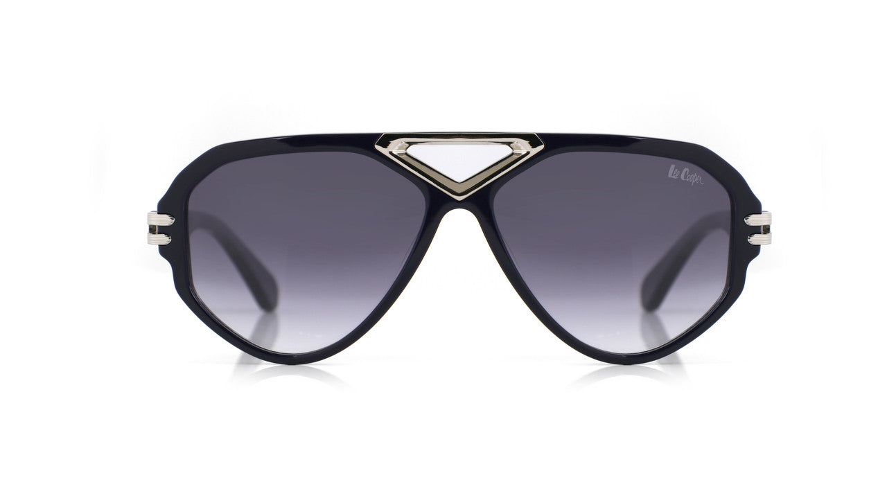 Lee Cooper Non-Polarized Aviator Sunglasses for Men & Women with Gradient Grey Nylon Lenses, Black Full-Rim Acetate Frame and Silver-Tone Decorative Double-Bridge Design | LCU10242C3