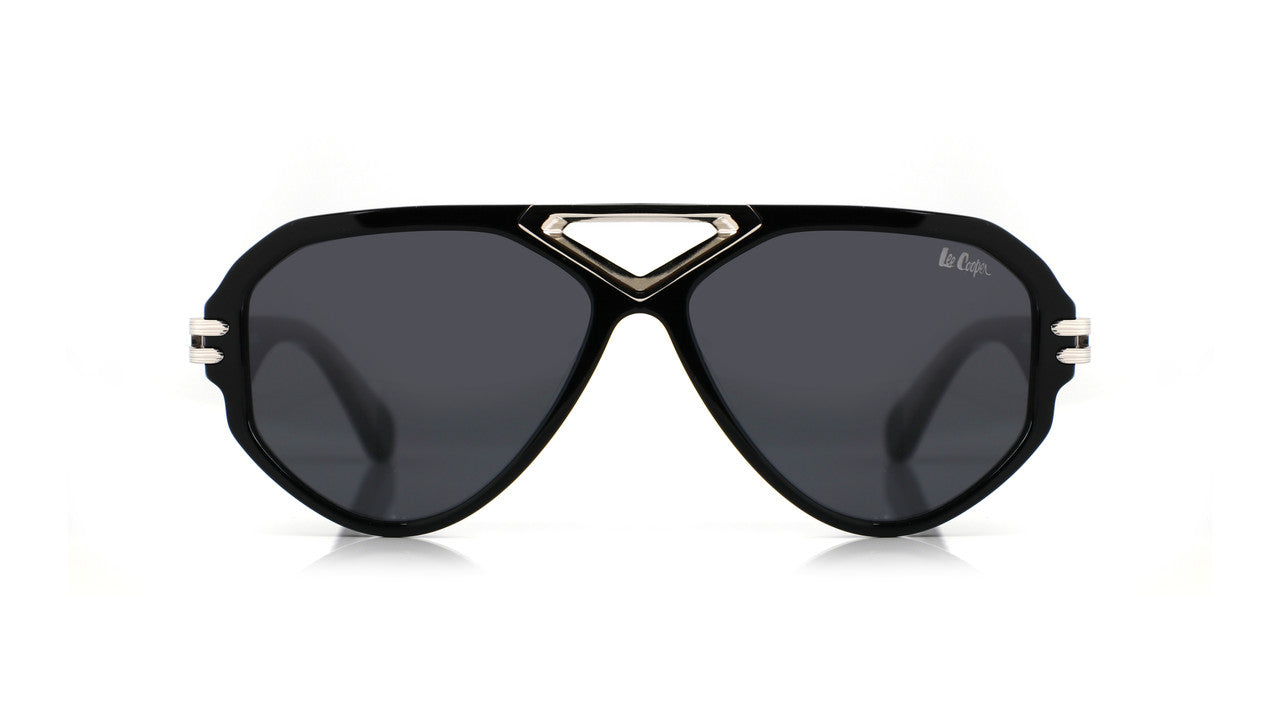 Lee Cooper Non-Polarized Aviator Sunglasses for Men & Women with Grey Nylon Lenses, Black Full-Rim Acetate Frame and Decorative Double-Bridge Design | LCU10242C1