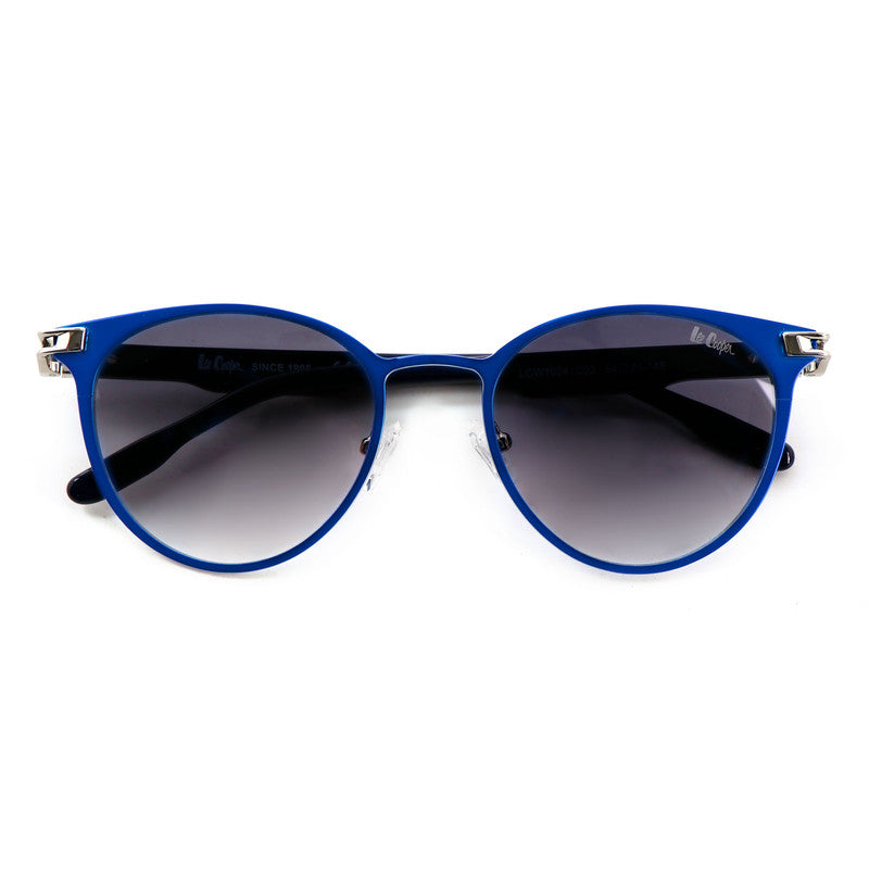 Lee Cooper Non-Polarized Round Sunglasses for Women with Gradient Grey Nylon Lenses, Blue Full-Rim Metal Frame and Silver-Tone Temple Accents | LCW10241C2