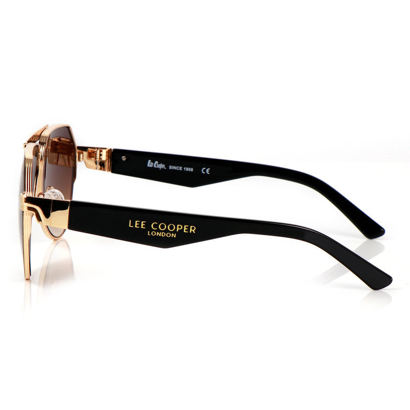 Lee Cooper Non-Polarized Aviator Sunglasses for Men & Women with Gradient Brown Nylon Lenses, Gold-Tone Full-Rim Metal Frame and Double-Bridge Design | LCU10240C4