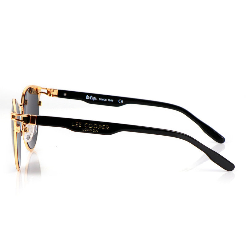 Lee Cooper Non-Polarized Round Sunglasses for Women with Grey Nylon Lenses, Black & Gold-Tone Full-Rim Metal Frame | LCW10241C1