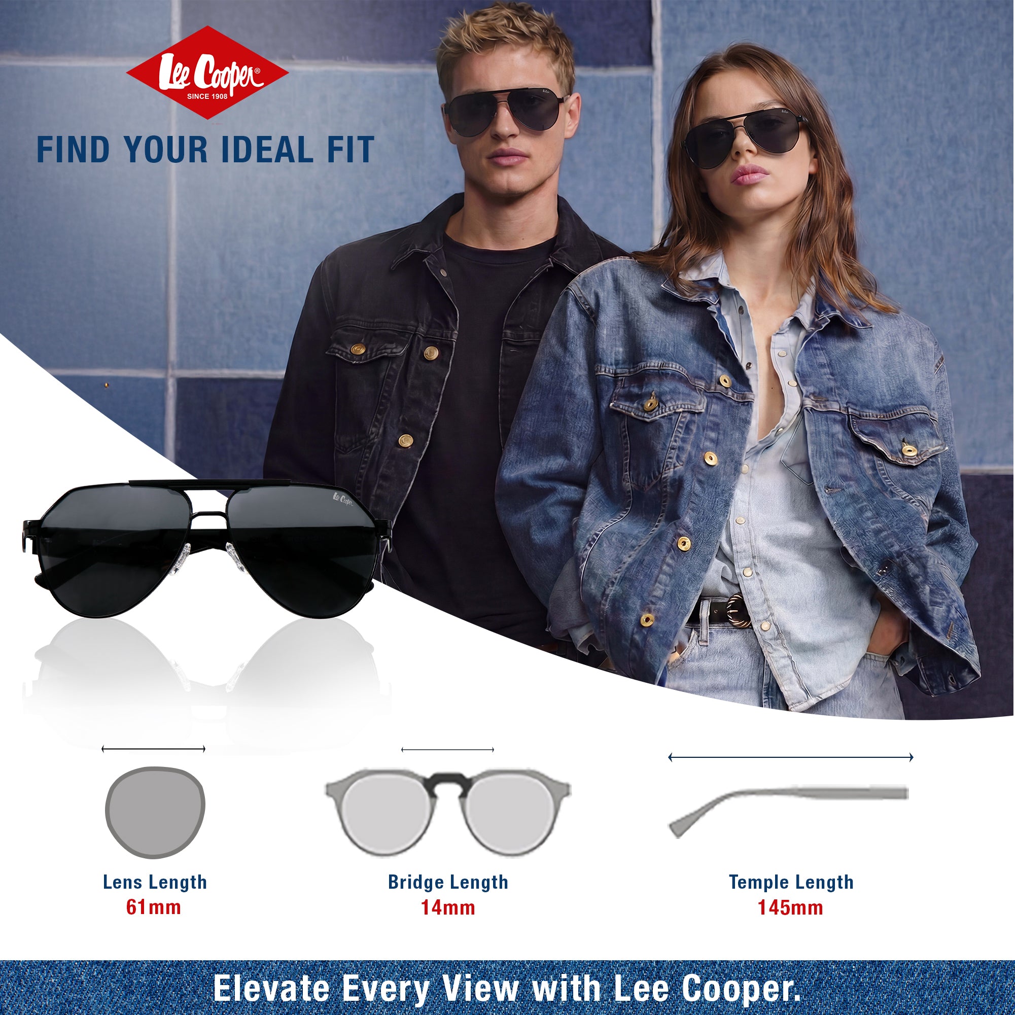 Lee Cooper Non-Polarized Aviator Sunglasses for Men & Women with Grey Nylon Lenses, Black Full-Rim Metal Frame, Double-Bridge Design and Wide Temple Arms | LCU10240C1