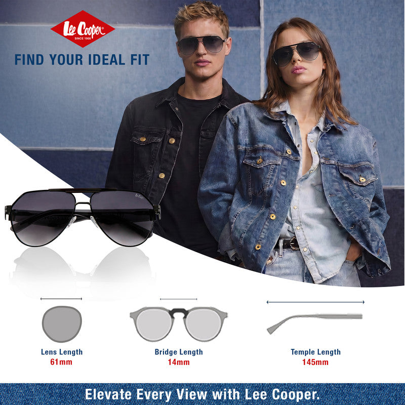 Lee Cooper Non-Polarized Aviator Sunglasses for Men & Women with Gradient Grey Nylon Lenses, Gunmetal Full-Rim Metal Frame and Double-Bridge Design | LCU10240C3