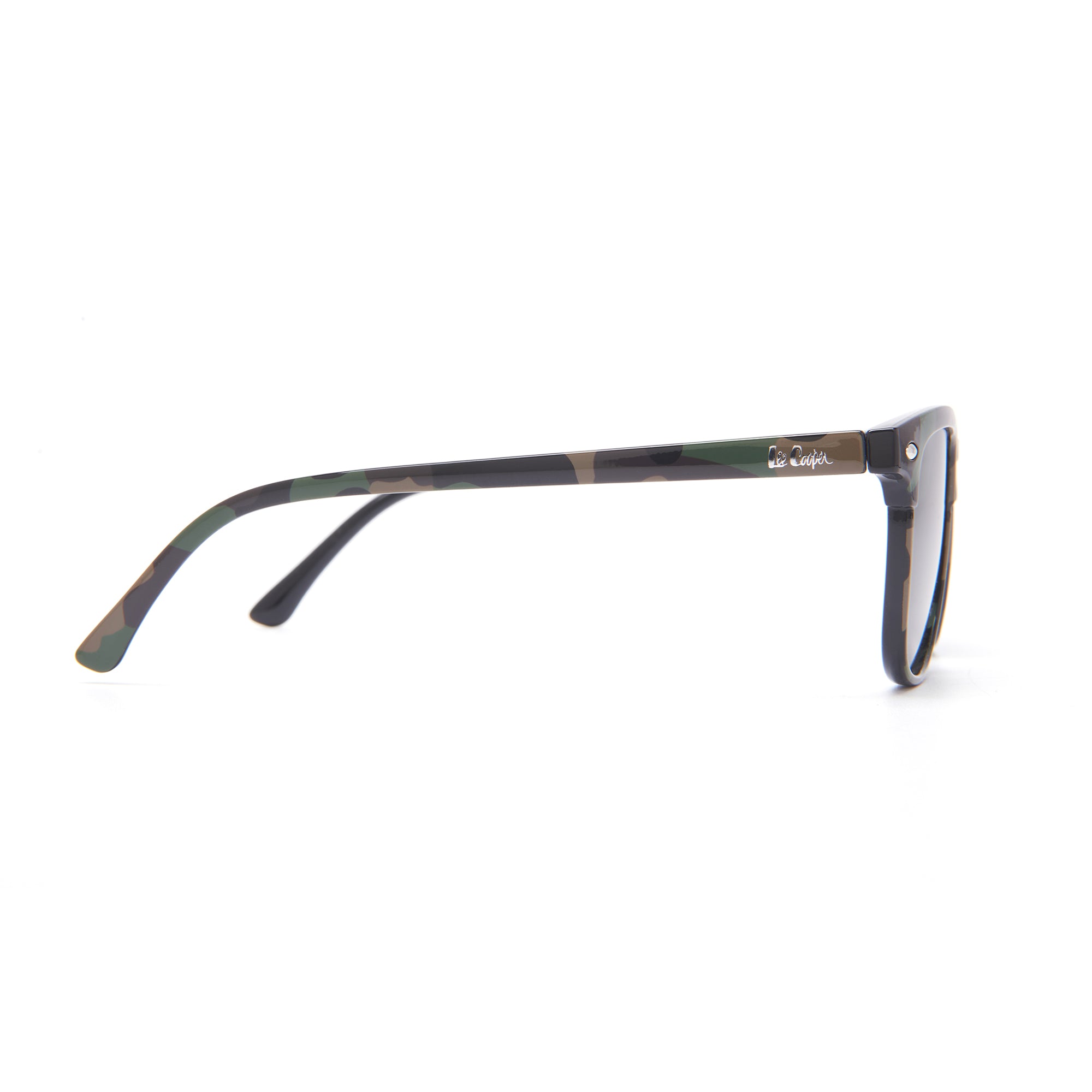 Lee Cooper Polarized Classic Square Sunglasses for Boys & Girls with Green TAC Lenses and Black Camouflage-Pattern Full-Rim Polycarbonate Frame | LCK105C03