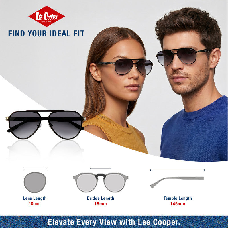 Lee Cooper Non-Polarized Aviator Sunglasses for Men & Women with Gradient Grey Nylon Lenses, Gunmetal Full-Rim Metal Frame and Double-Bridge Design | LCU10247C1