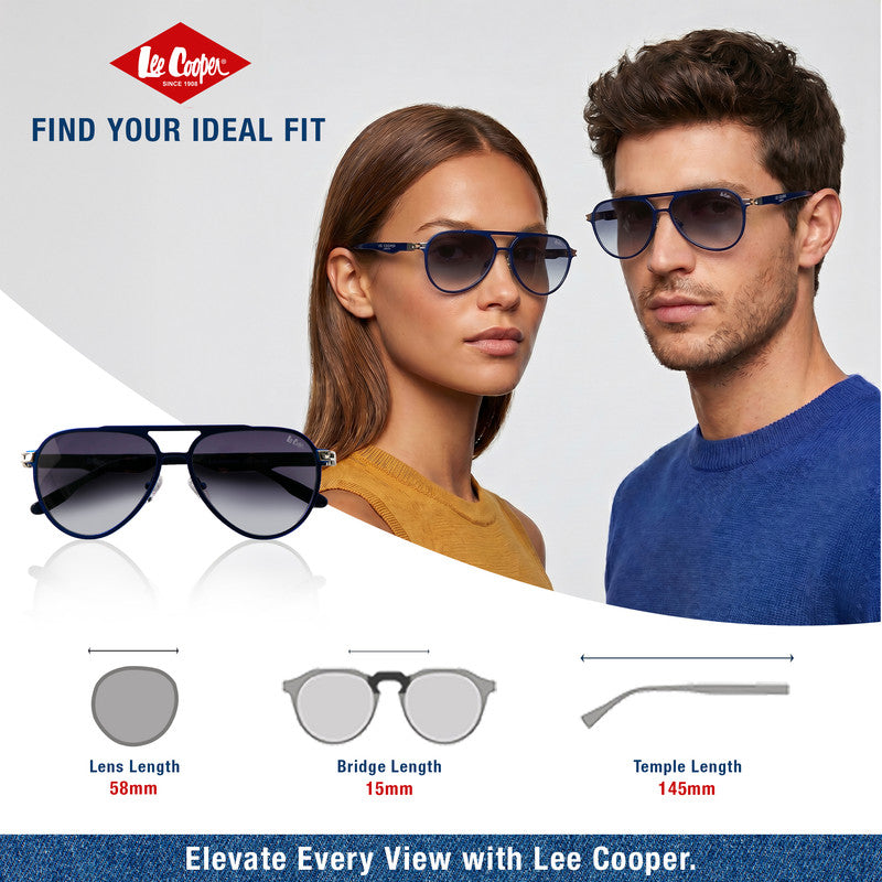 Lee Cooper Non-Polarized Aviator Sunglasses for Men & Women with Gradient Grey Nylon Lenses, Blue Full-Rim Metal Frame and Double-Bridge Design | LCU10247C4