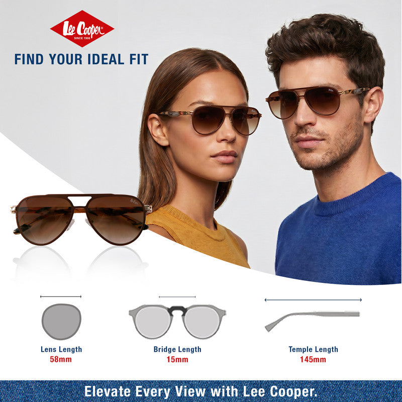Lee Cooper Non-Polarized Aviator Sunglasses for Men & Women with Gradient Brown Nylon Lenses, Brown Full-Rim Metal Frame and Tortoiseshell-Pattern Temple Arms | LCU10247C5