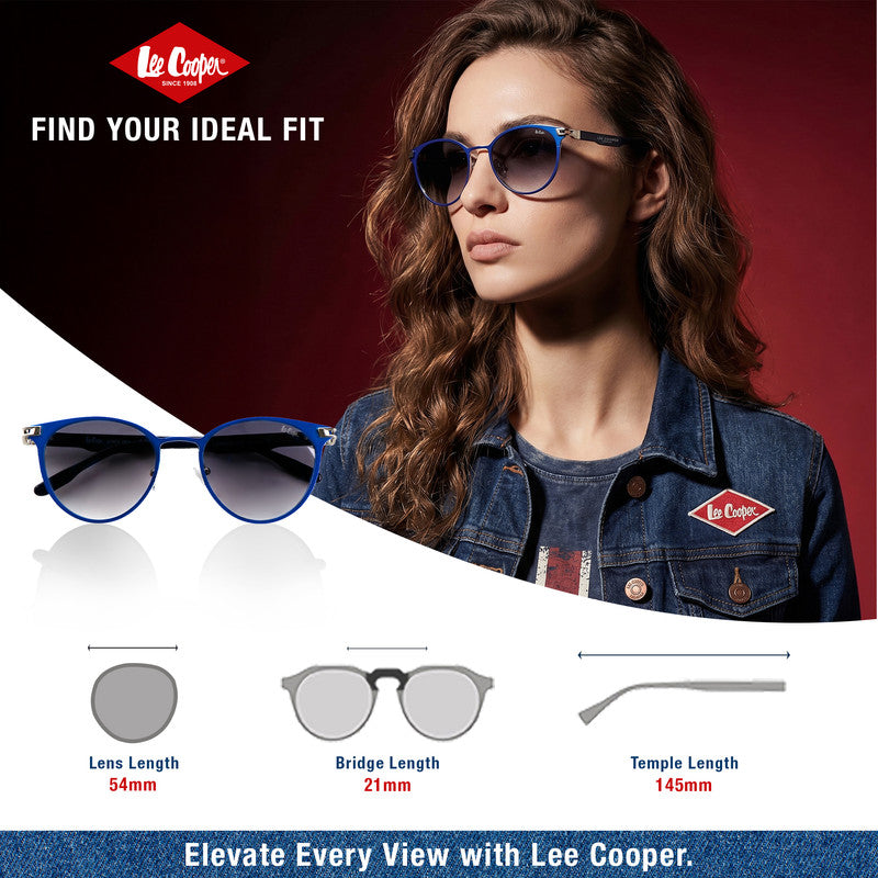 Lee Cooper Non-Polarized Round Sunglasses for Women with Gradient Grey Nylon Lenses, Blue Full-Rim Metal Frame and Silver-Tone Temple Accents | LCW10241C2