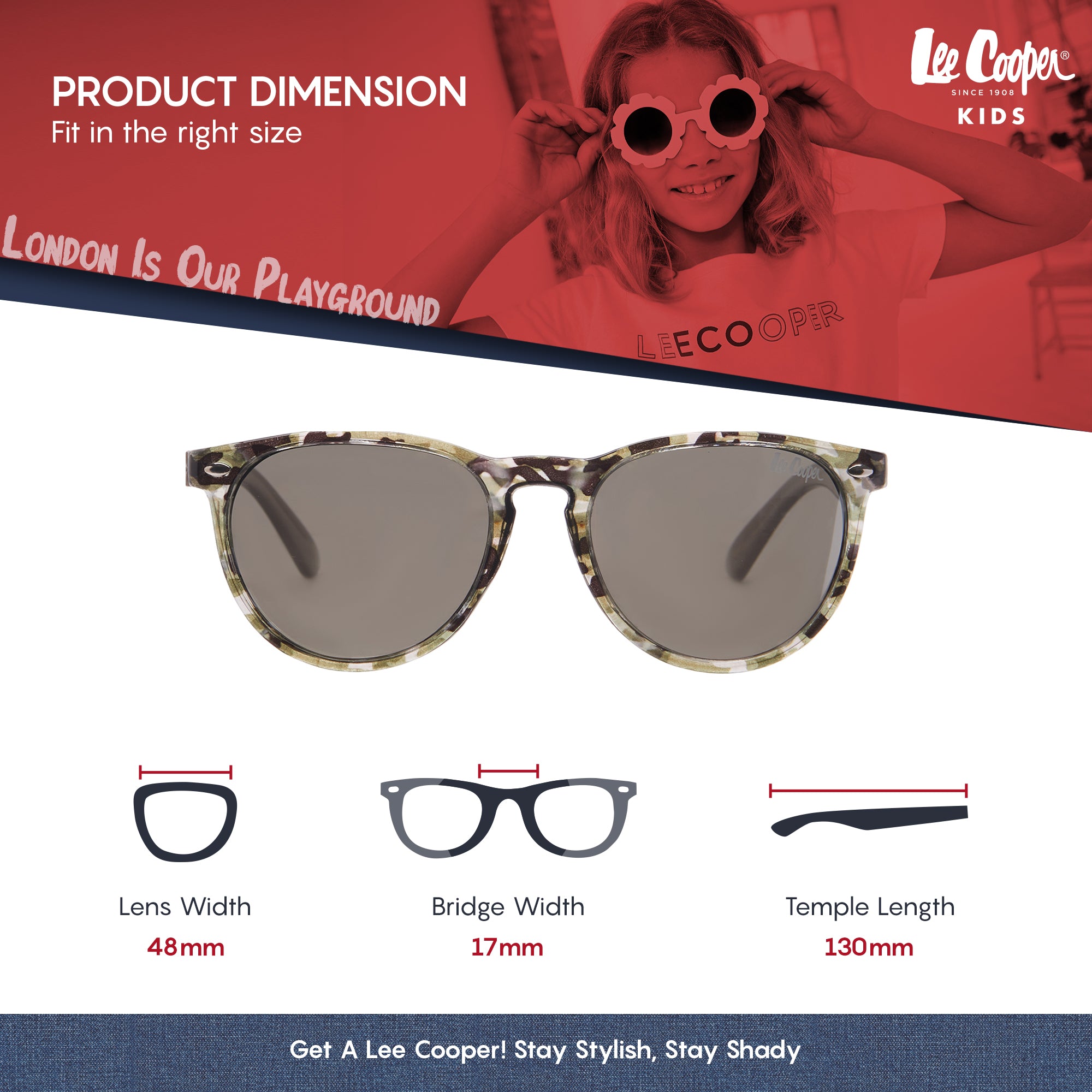 Lee Cooper Polarized Sunglasses for Boys & Girls with Silver Mirrored Round TAC Lenses, Grey Printed Full-Rim Polycarbonate Frame | LCK106C03