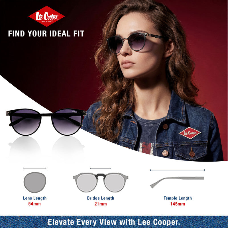 Lee Cooper Non-Polarized Round Sunglasses for Women with Gradient Grey Nylon Lenses, Black Full-Rim Metal Frame and Sleek Temple Arms | LCW10241C3