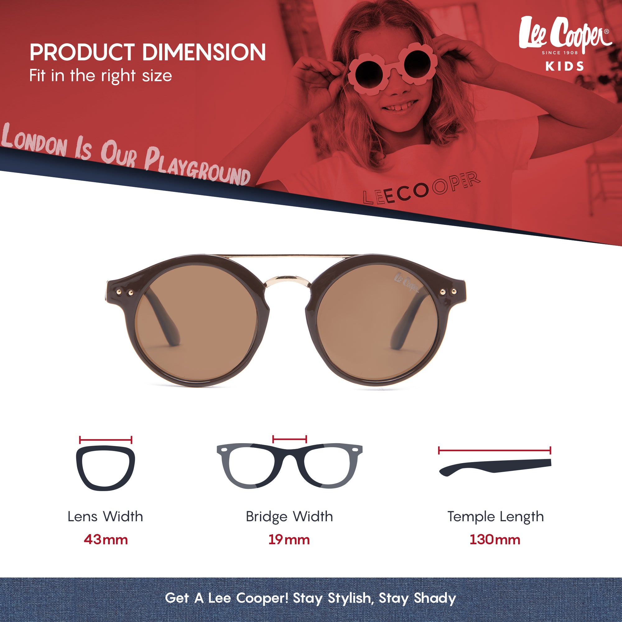 Lee Cooper Polarized Sunglasses for Boys & Girls with Brown Round TAC Lenses, Brown Full-Rim Polycarbonate Frame and Double-Bridge Design | LCK113C02