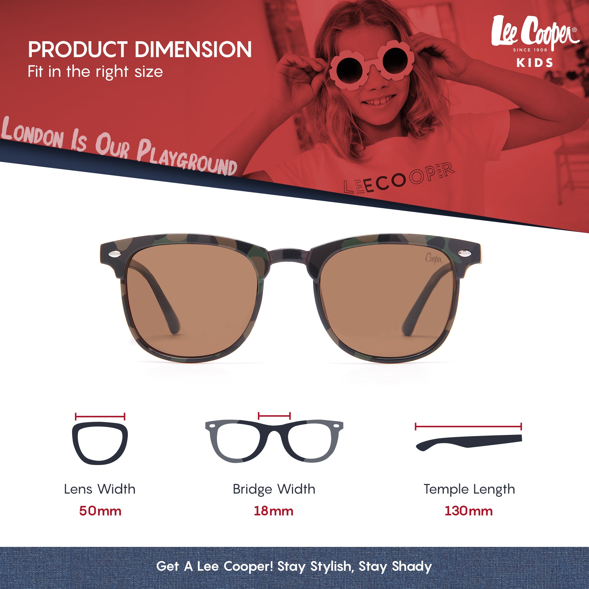 Lee Cooper Polarized Classic Square Sunglasses for Boys & Girls with Brown TAC Lenses and Brown Camouflage-Pattern Full-Rim Polycarbonate Frame | LCK105C02