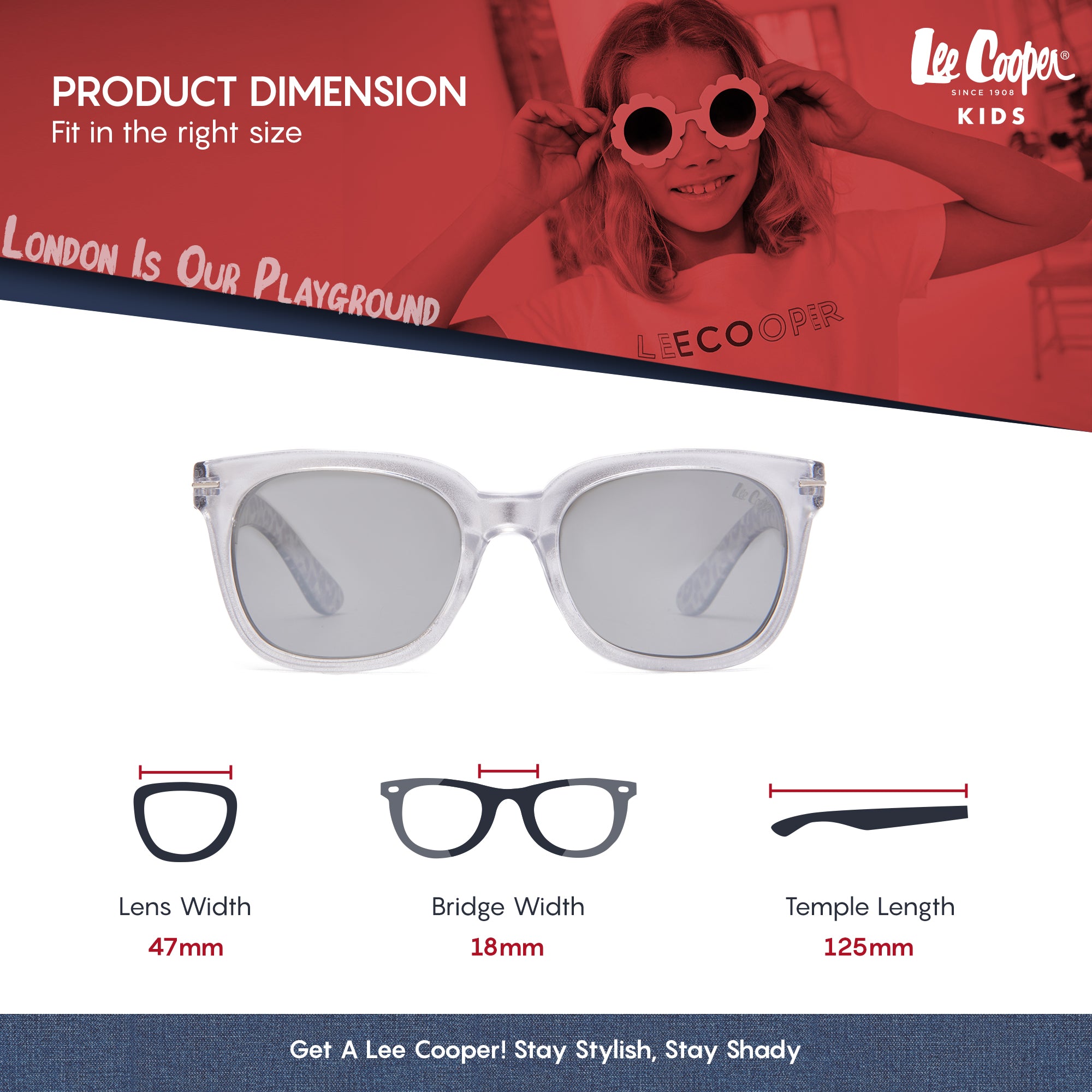 Lee Cooper Polarized Sunglasses for Boys & Girls with Silver Mirrored Square TAC Lenses, Transparent Silver Full-Rim Polycarbonate Frame and Printed Temple Arms | LCK116C02