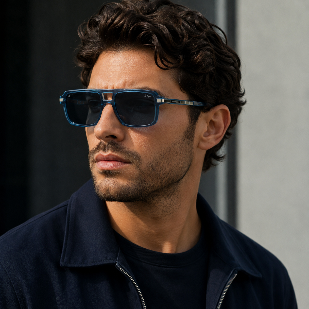 Lee Cooper Men's Polarized square Sunglasses - shiny transparent blue  - LCM11010C6