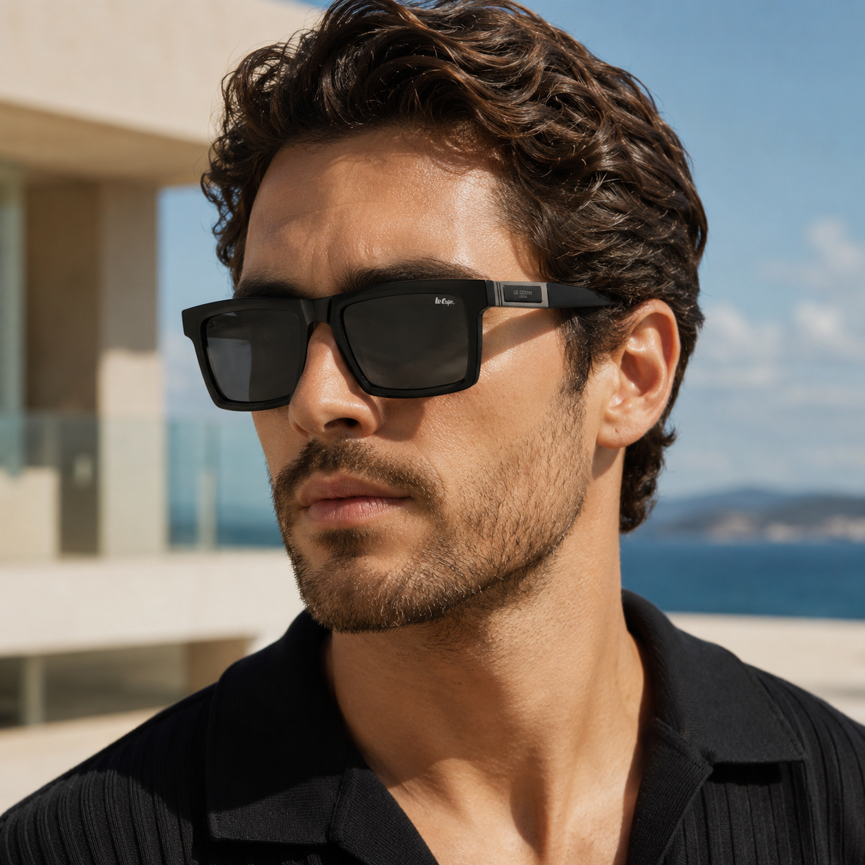 Lee Cooper Men's Polarized square Sunglasses - shiny black - LCM11009C1