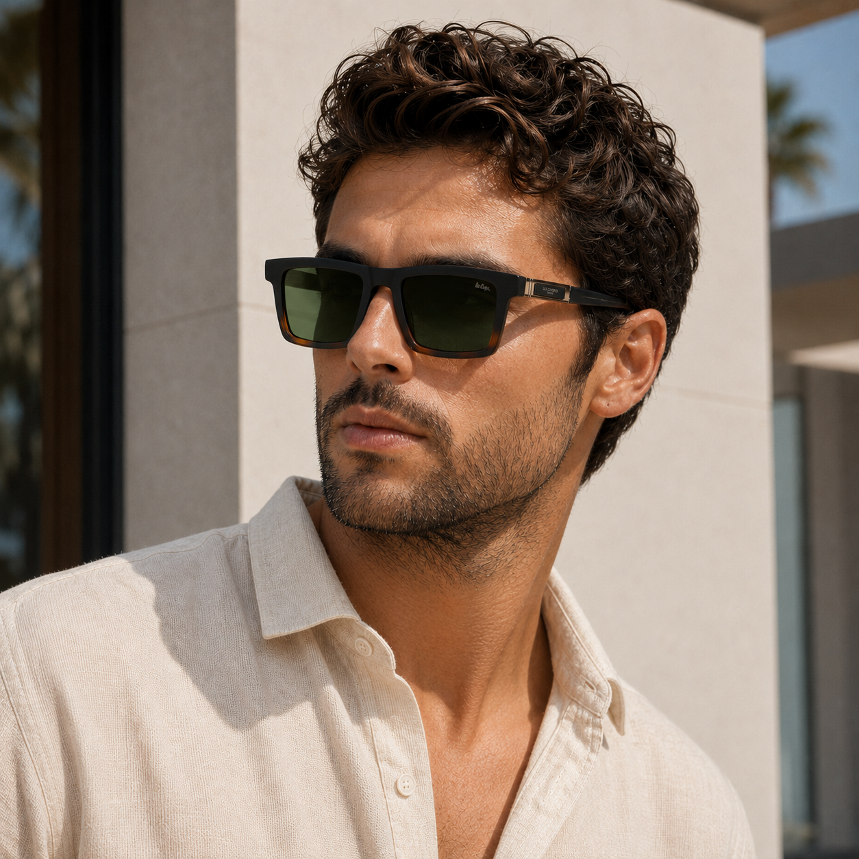 Lee Cooper Men's Polarized square Sunglasses - matte black to demi  - LCM11009C5