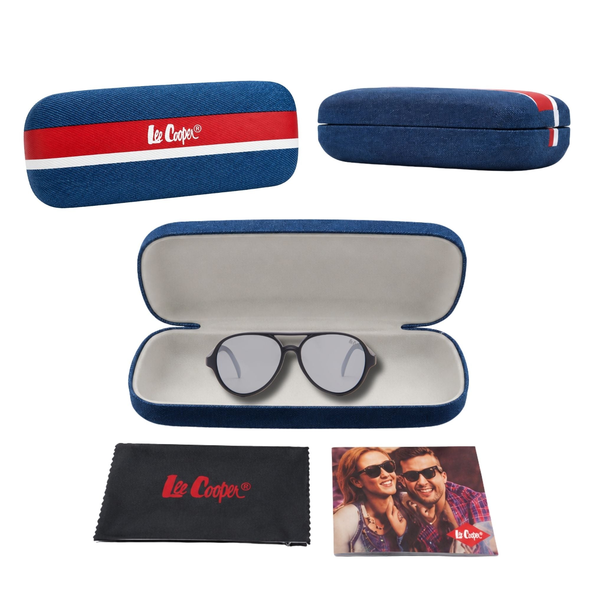 Lee Cooper Polarized Aviator Sunglasses for Boys & Girls with Silver Mirrored TAC Lenses, Black Full-Rim Polycarbonate Frame and Double-Bridge Design | LCK103C03