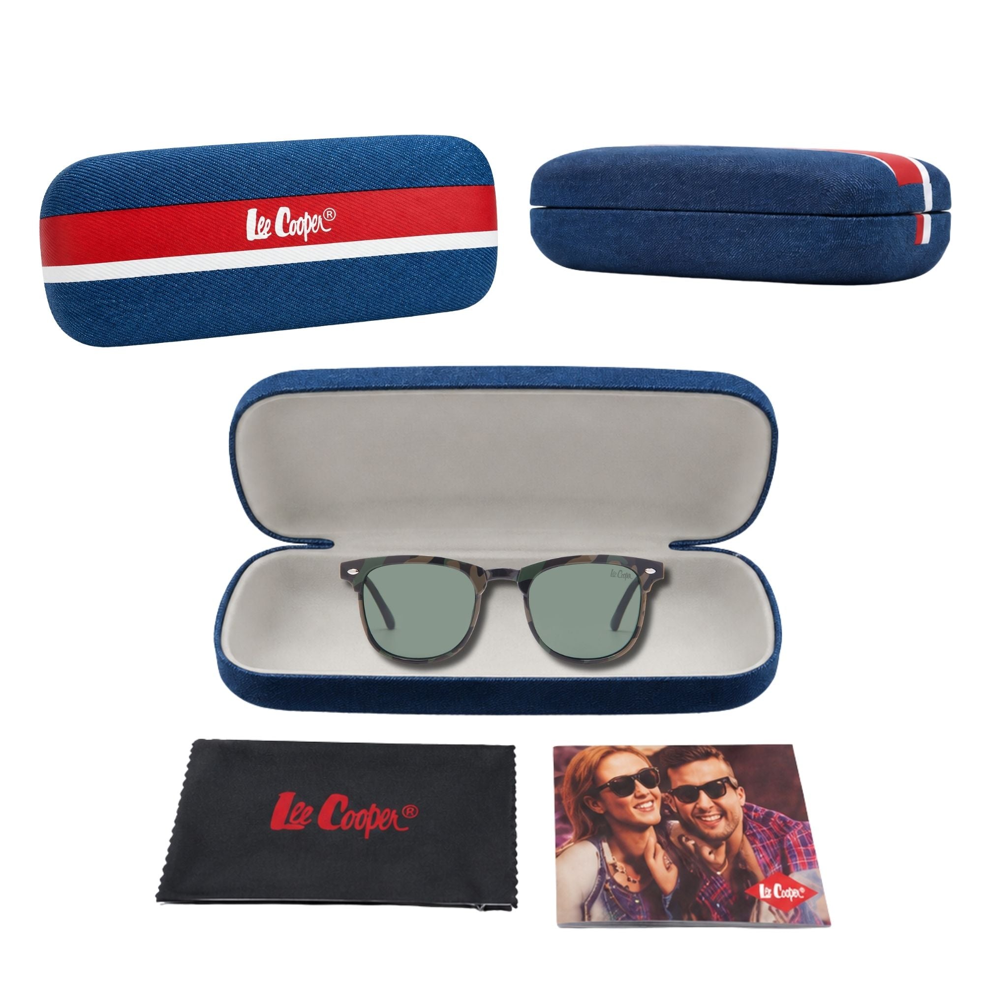 Lee Cooper Polarized Classic Square Sunglasses for Boys & Girls with Green TAC Lenses and Black Camouflage-Pattern Full-Rim Polycarbonate Frame | LCK105C03