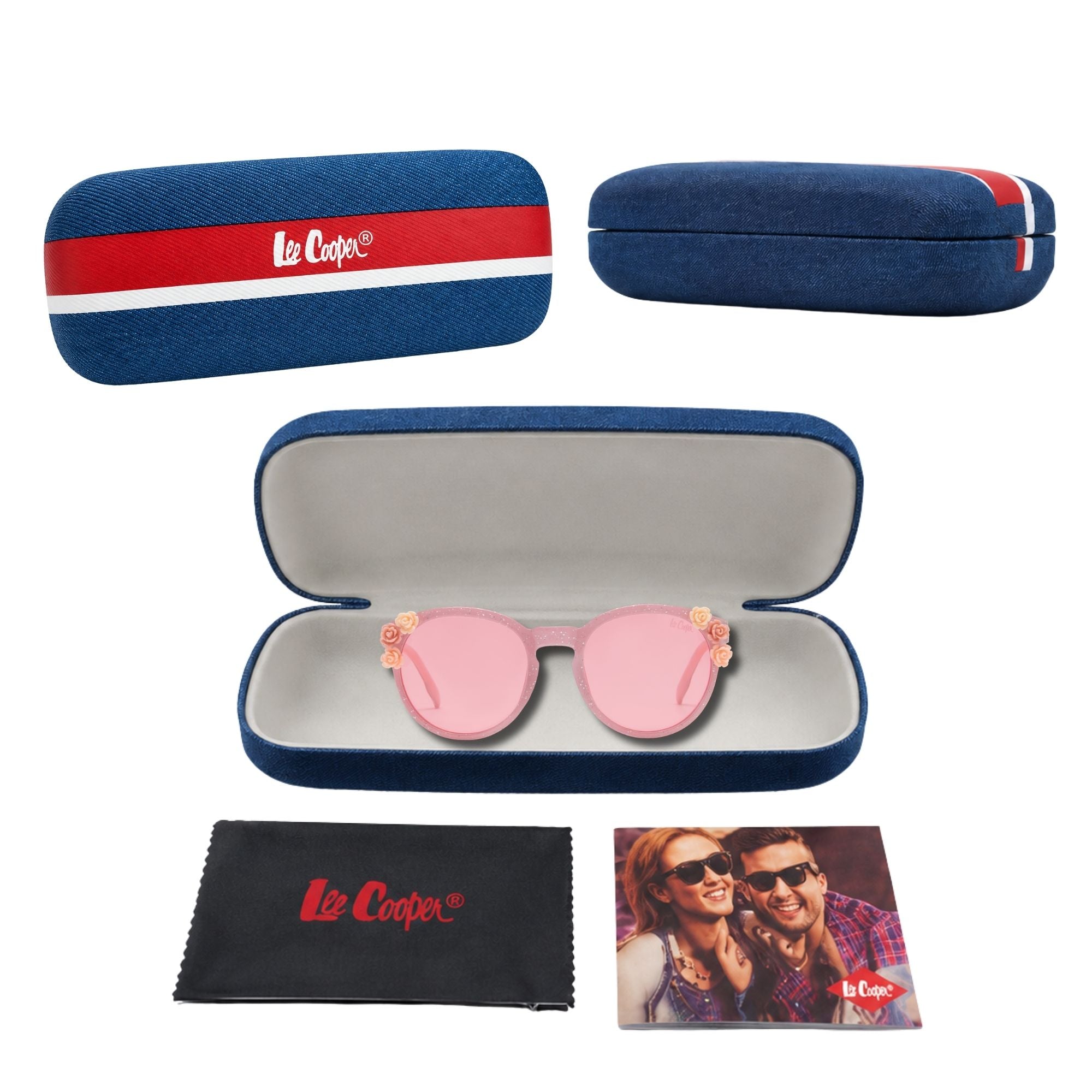 Lee Cooper Polarized Sunglasses for Boys & Girls with Pink Round TAC Lenses, Glittered Full-Rim Polycarbonate Frame and Floral Embellishments | LCK107C01