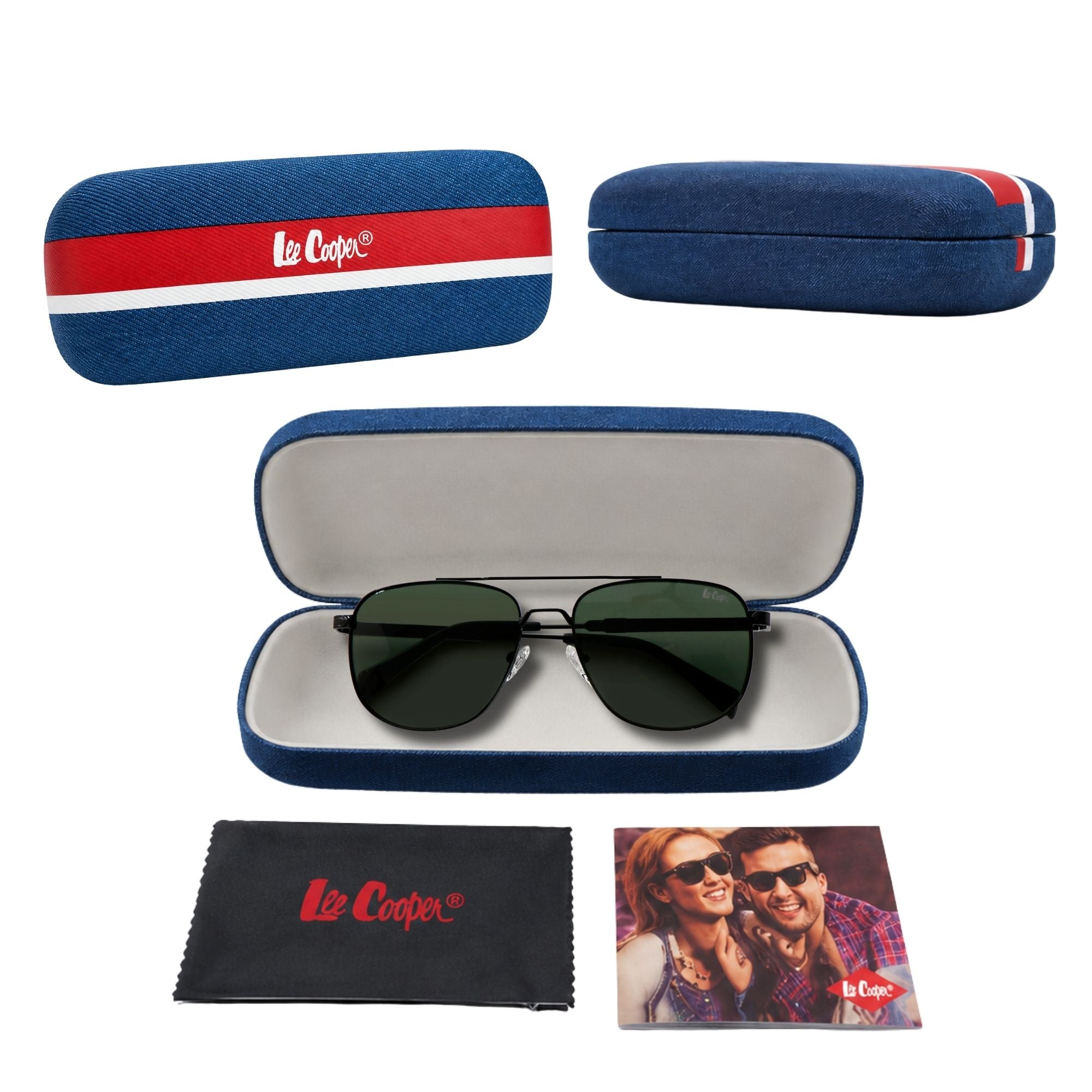 Lee Cooper Non-Polarized Aviator Sunglasses for Men with Dark Green Nylon Lenses, Black Full-Rim Metal Frame and Double-Bridge Design | LCM10245C1