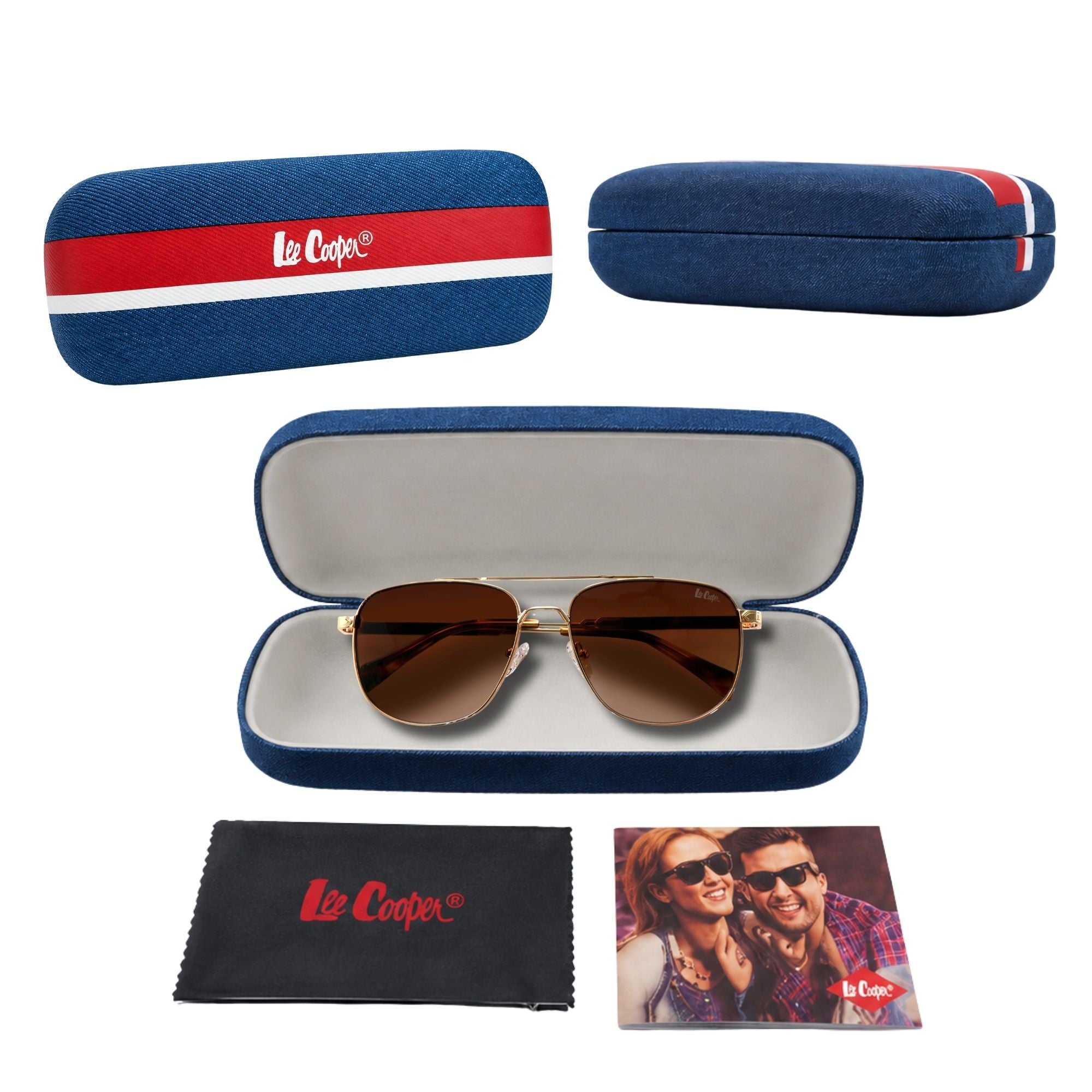 Lee Cooper Non-Polarized Aviator Sunglasses for Men with Gradient Brown Nylon Lenses, Gold-Tone Full-Rim Metal Frame and Double-Bridge Design | LCM10245C5