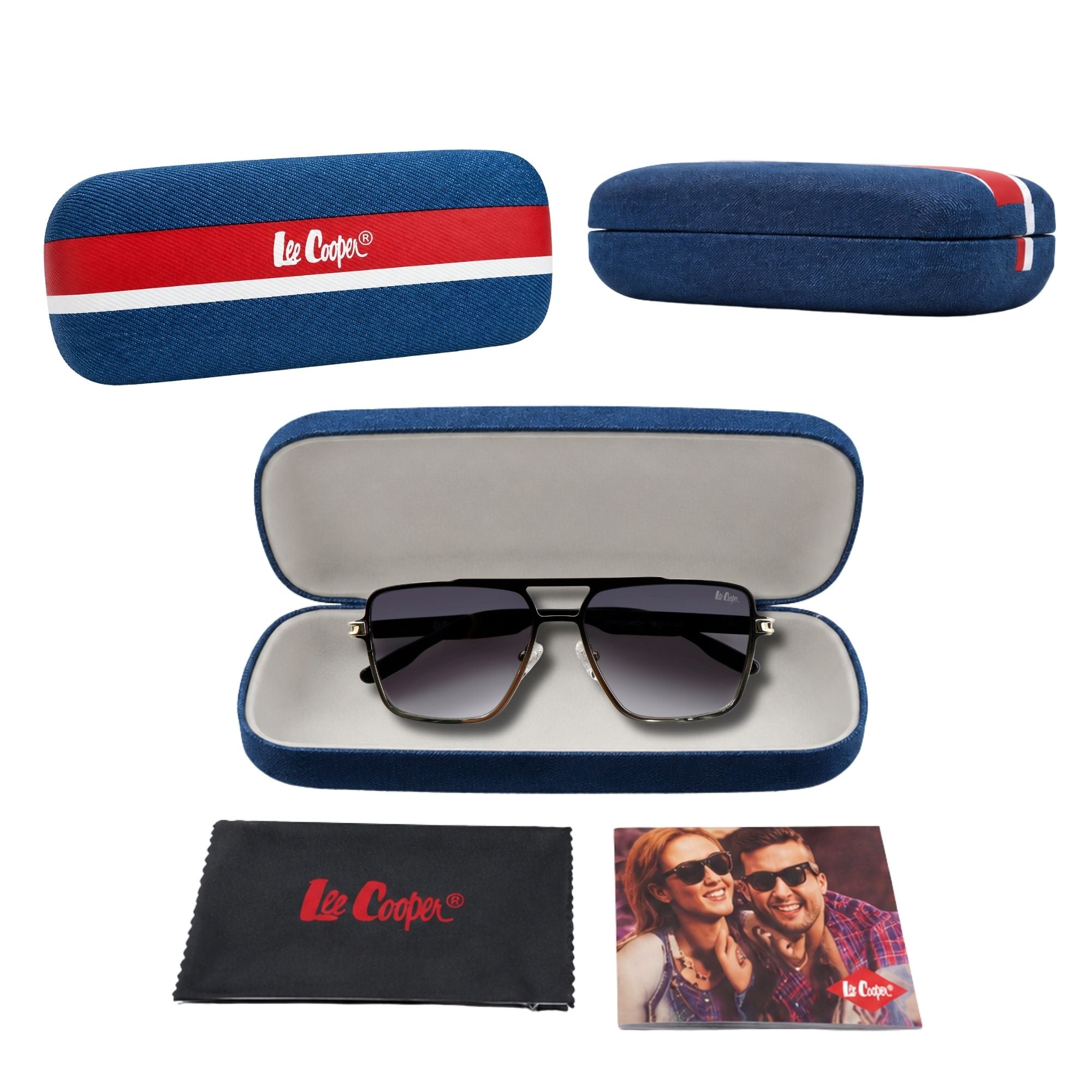 Lee Cooper Non-Polarized Square Aviator Sunglasses for Men with Gradient Grey Nylon Lenses, Black & Silver-Tone Full-Rim Metal Frame and Double-Bridge Design | LCM10246C1