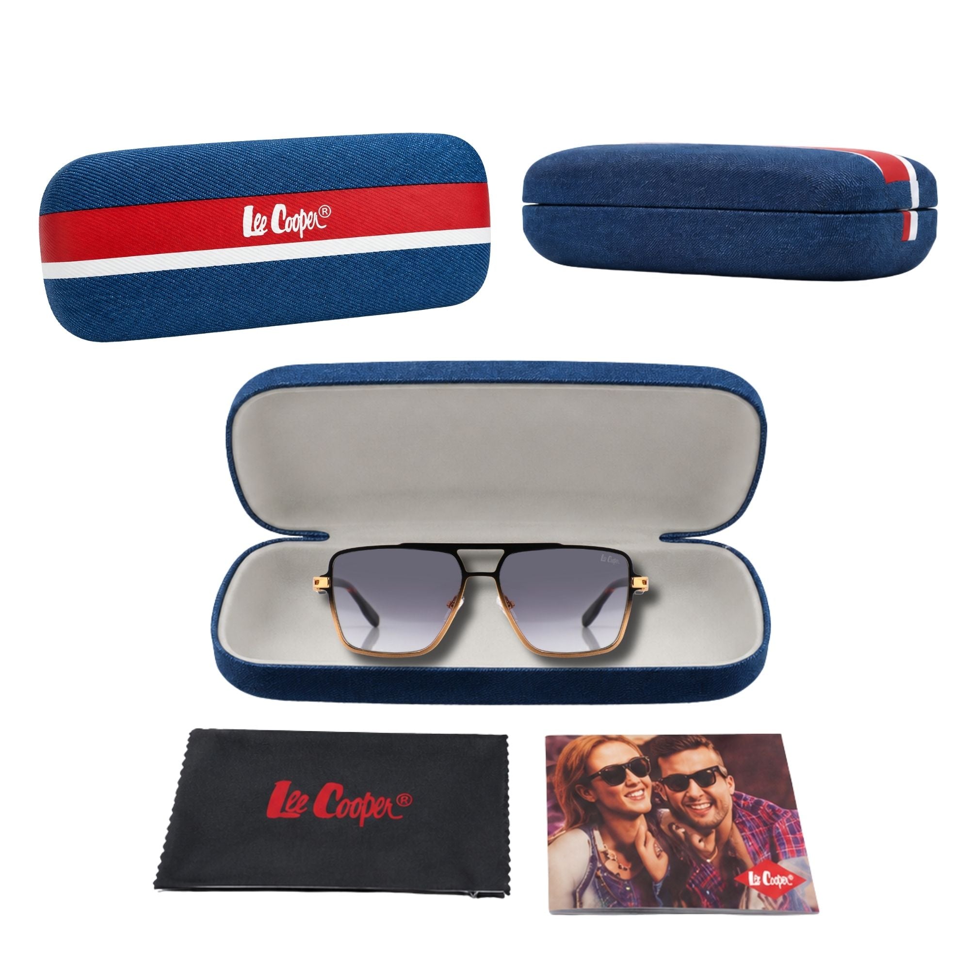 Lee Cooper Non-Polarized Square Aviator Sunglasses for Men with Gradient Grey Nylon Lenses, Black & Gold-Tone Full-Rim Metal Frame and Double-Bridge Design | LCM10246C2