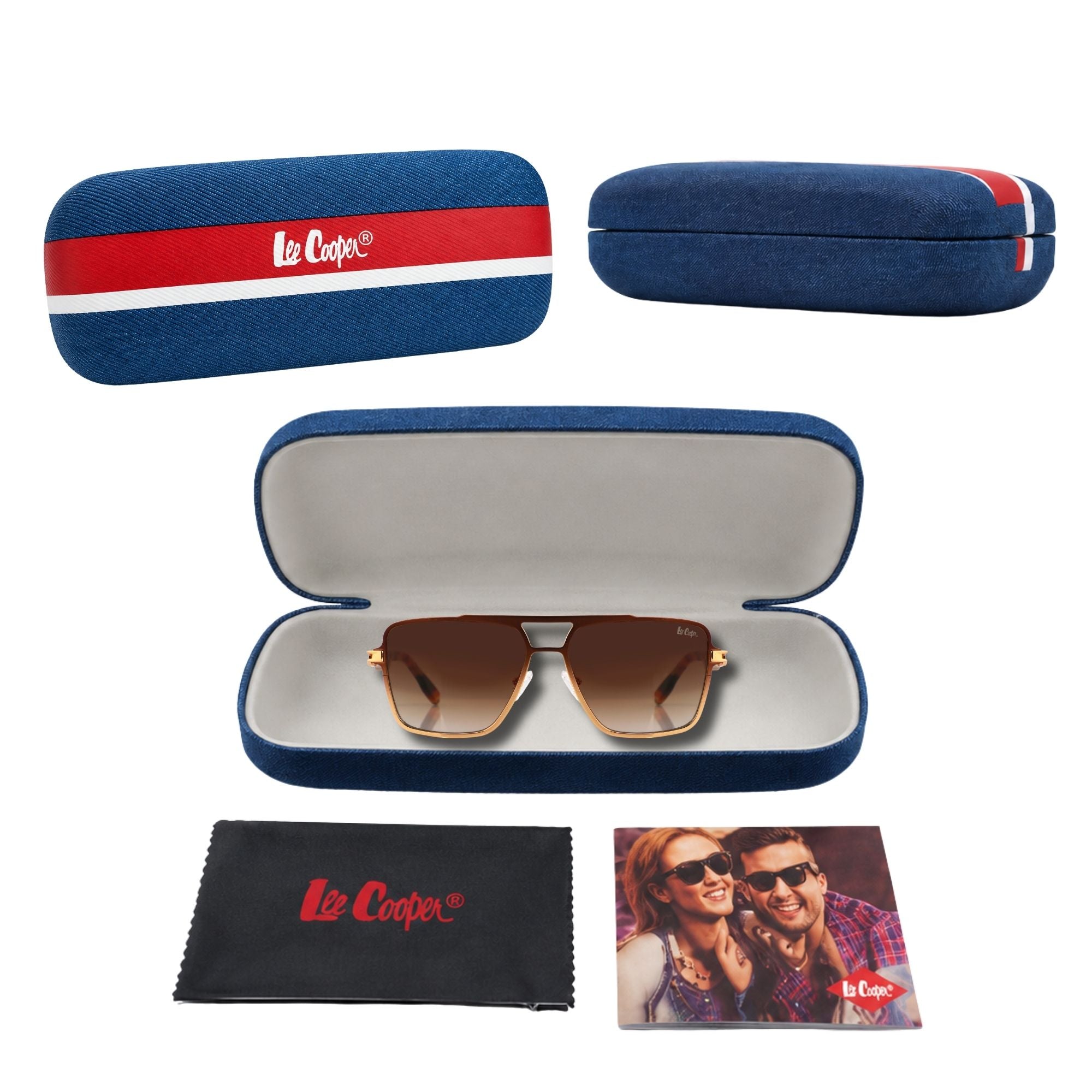 Lee Cooper Non-Polarized Square Aviator Sunglasses for Men with Gradient Brown Nylon Lenses, Brown & Gold-Tone Full-Rim Metal Frame and Double-Bridge Design | LCM10246C3