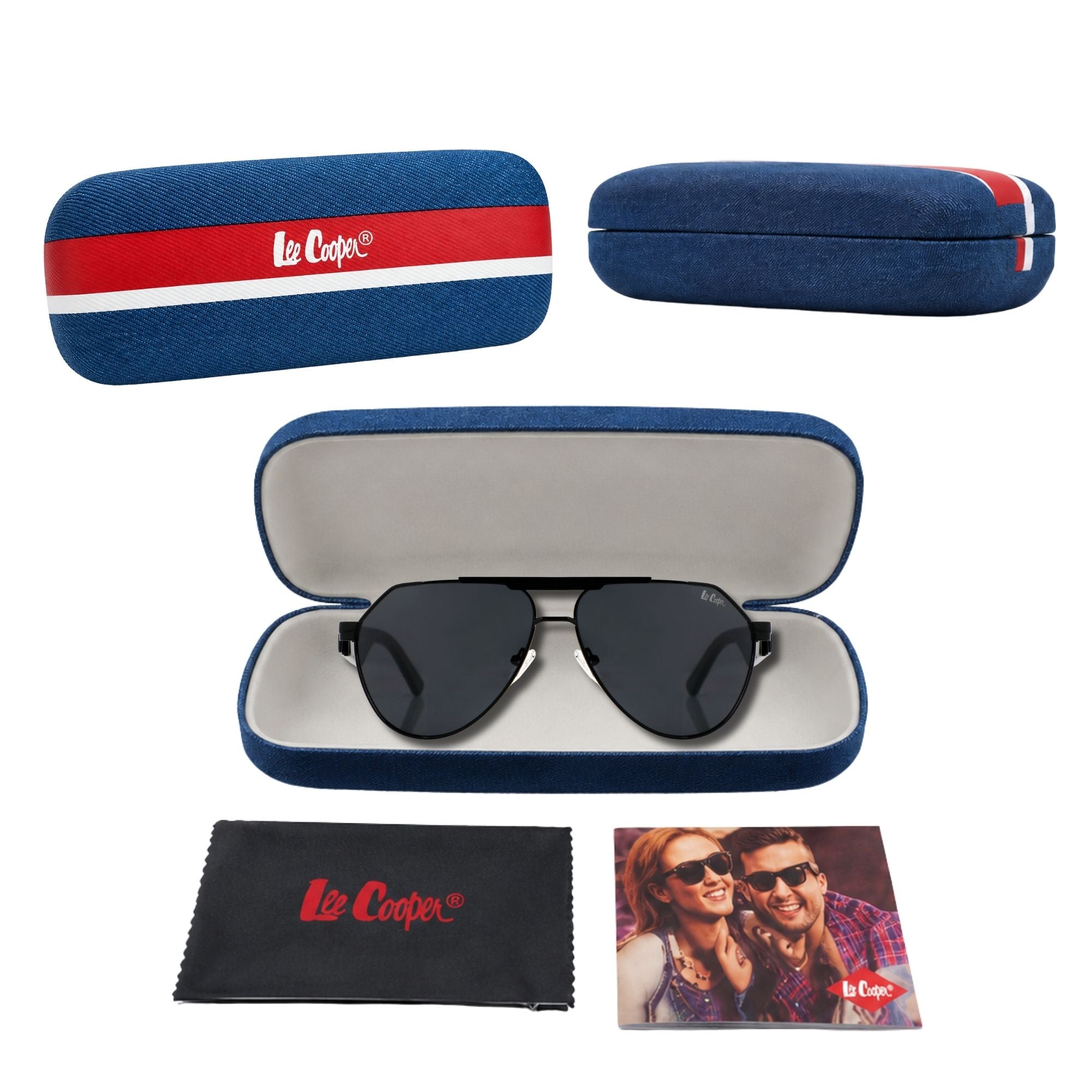 Lee Cooper Non-Polarized Aviator Sunglasses for Men & Women with Grey Nylon Lenses, Black Full-Rim Metal Frame, Double-Bridge Design and Wide Temple Arms | LCU10240C1