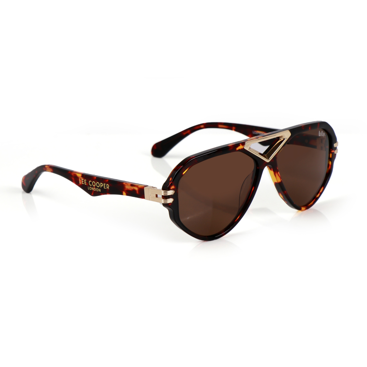 Lee Cooper Non-Polarized Aviator Sunglasses for Men & Women with Brown Nylon Lenses, Tortoiseshell Full-Rim Acetate Frame and Gold-Tone Decorative Double-Bridge Design | LCU10242C5
