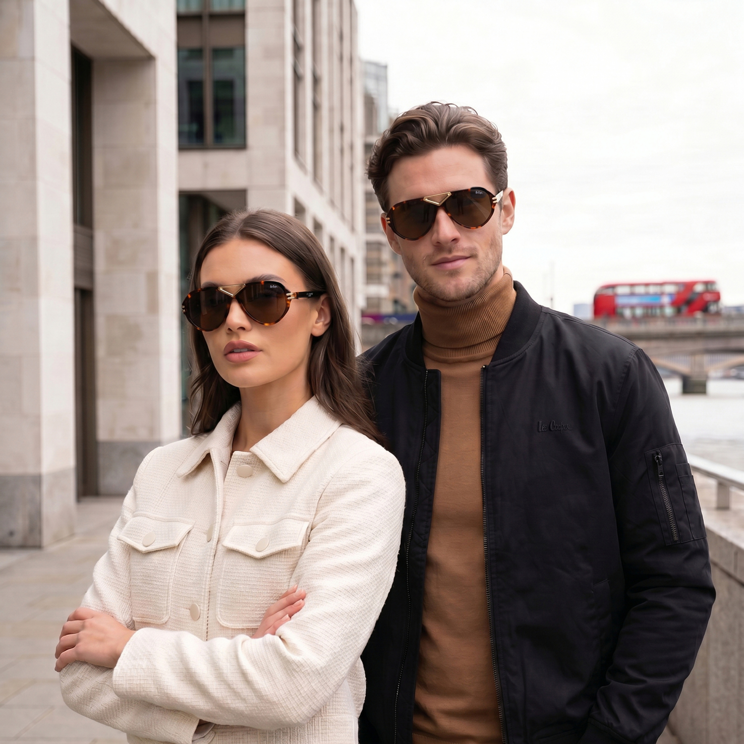 Lee Cooper Non-Polarized Aviator Sunglasses for Men & Women with Brown Nylon Lenses, Tortoiseshell Full-Rim Acetate Frame and Gold-Tone Decorative Double-Bridge Design | LCU10242C5