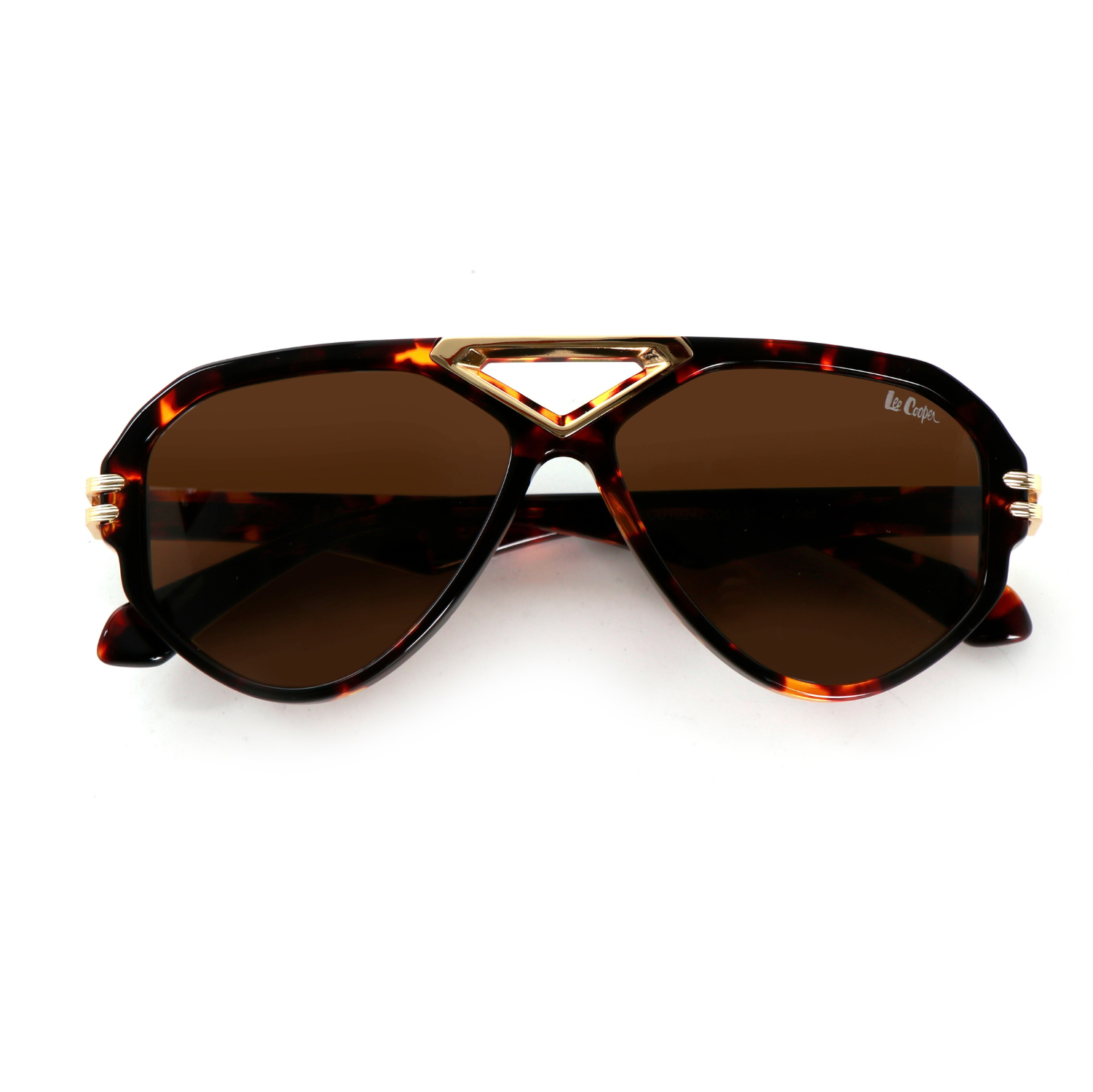 Lee Cooper Non-Polarized Aviator Sunglasses for Men & Women with Brown Nylon Lenses, Tortoiseshell Full-Rim Acetate Frame and Gold-Tone Decorative Double-Bridge Design | LCU10242C5