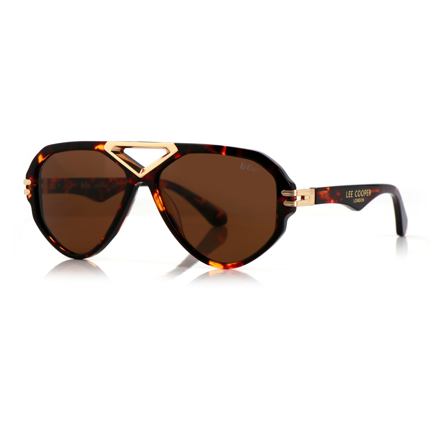 Lee Cooper Non-Polarized Aviator Sunglasses for Men & Women with Brown Nylon Lenses, Tortoiseshell Full-Rim Acetate Frame and Gold-Tone Decorative Double-Bridge Design | LCU10242C5