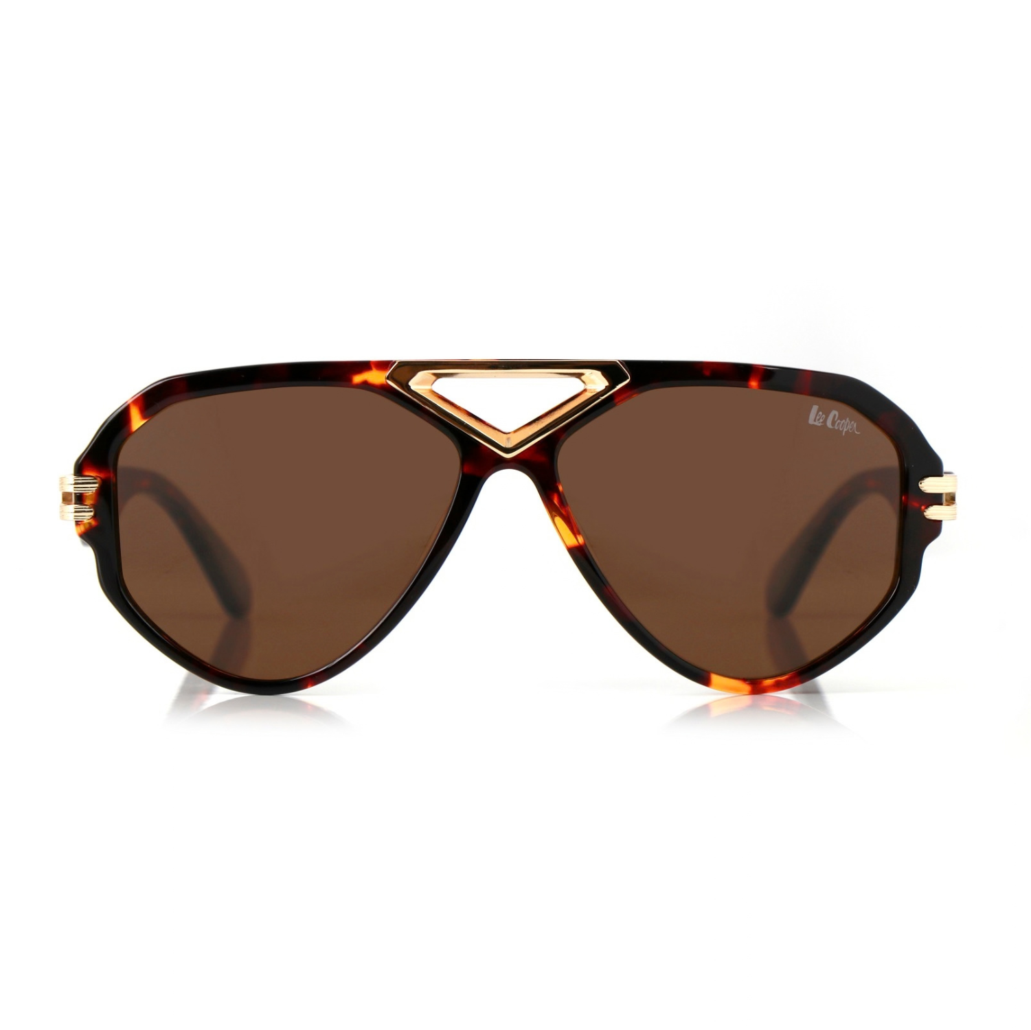 Lee Cooper Non-Polarized Aviator Sunglasses for Men & Women with Brown Nylon Lenses, Tortoiseshell Full-Rim Acetate Frame and Gold-Tone Decorative Double-Bridge Design | LCU10242C5