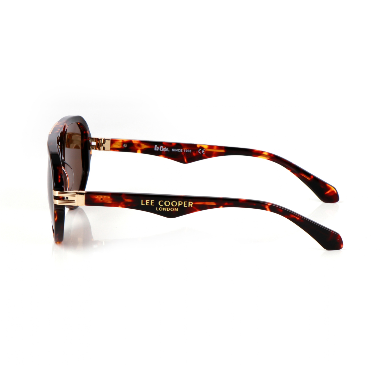 Lee Cooper Non-Polarized Aviator Sunglasses for Men & Women with Brown Nylon Lenses, Tortoiseshell Full-Rim Acetate Frame and Gold-Tone Decorative Double-Bridge Design | LCU10242C5