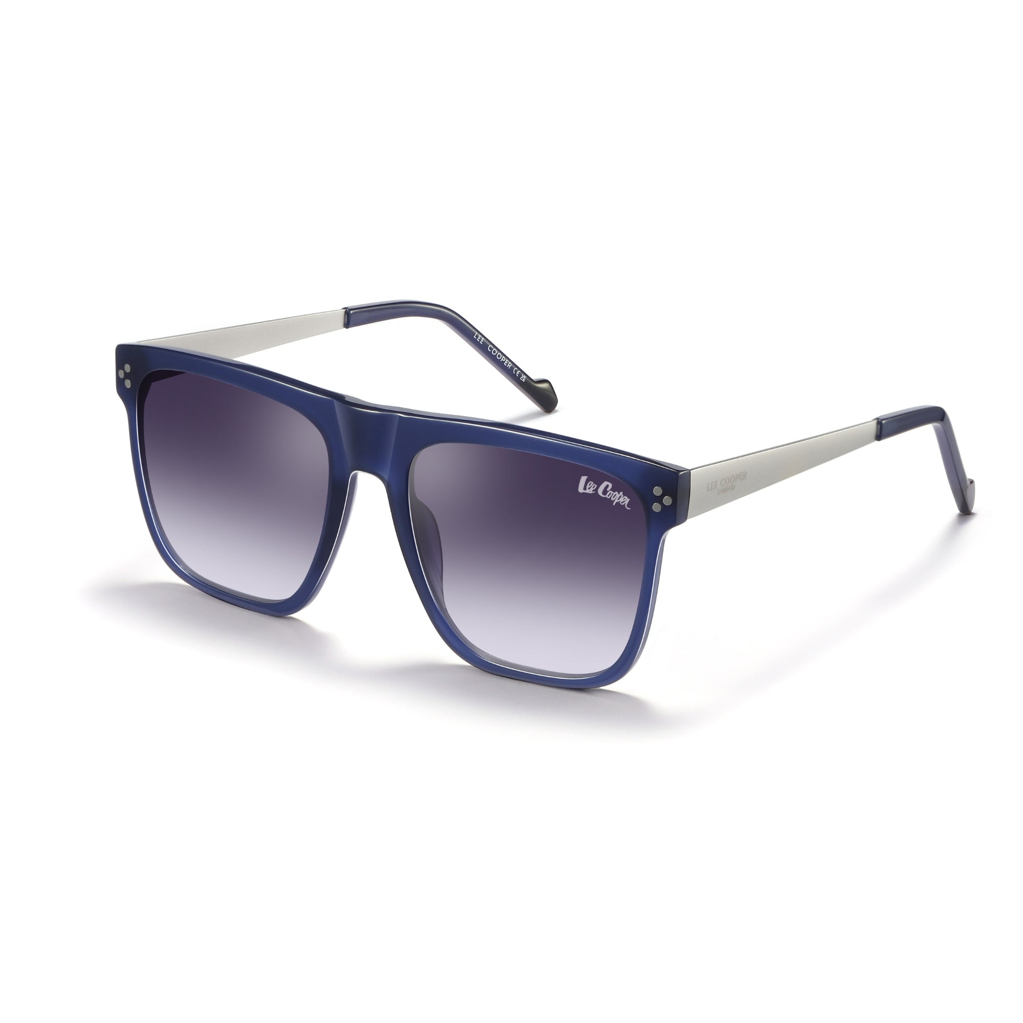Lee Cooper Sunglasses for Men with Shiny Black & Matt Silver Acetate Frame, Size 55-19-145 | LCM10031C1