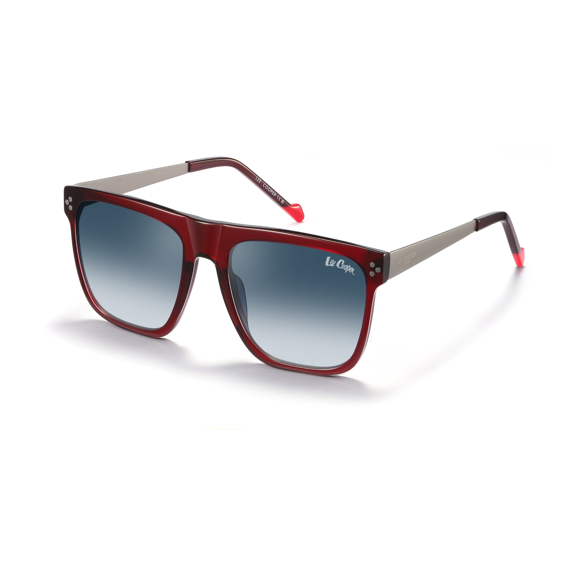 Lee Cooper Sunglasses for Men with Shiny Wine Red & Matt Gun Acetate Frame, Size 55-19-145 | LCM10031C2